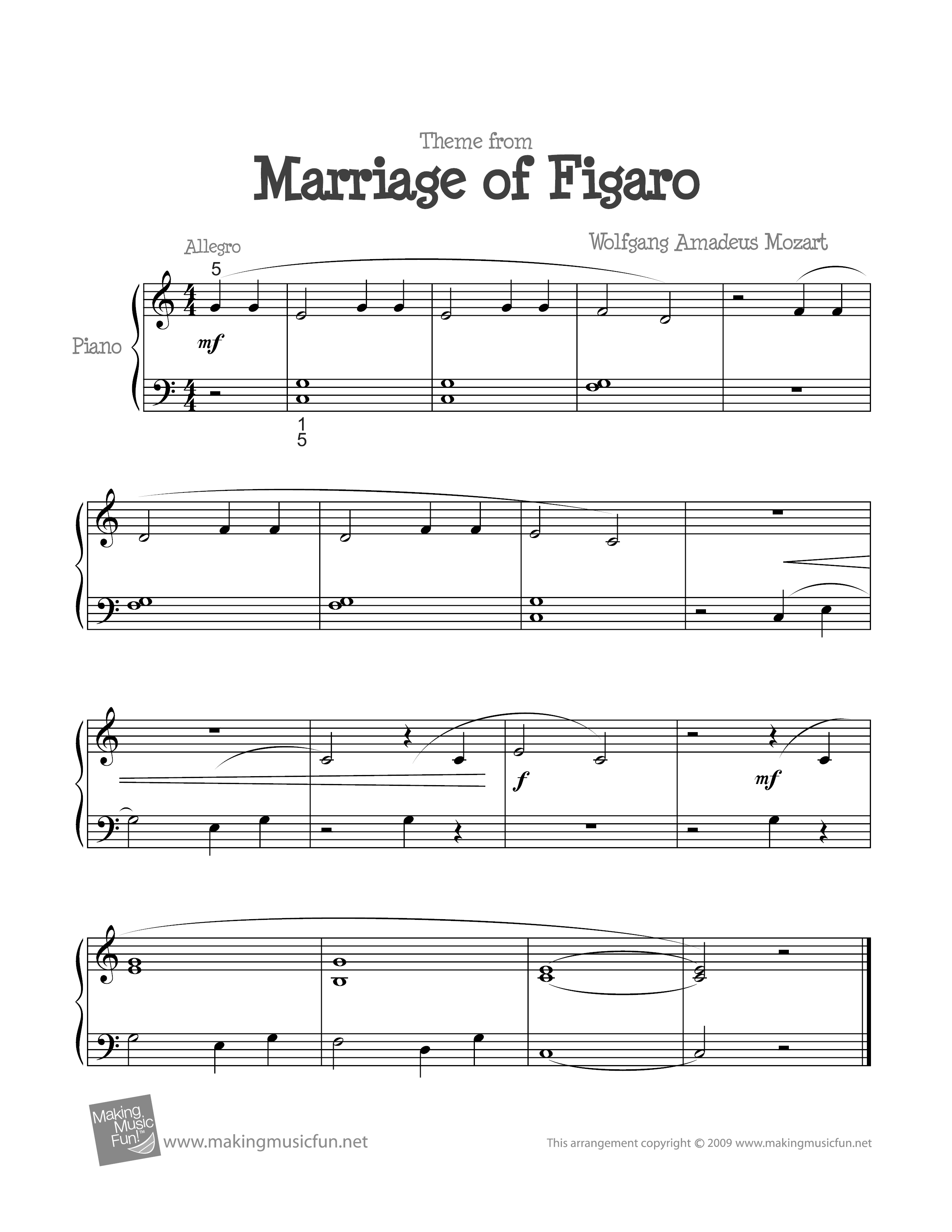 Marriage Of Figaro, K. 492ピアノ譜