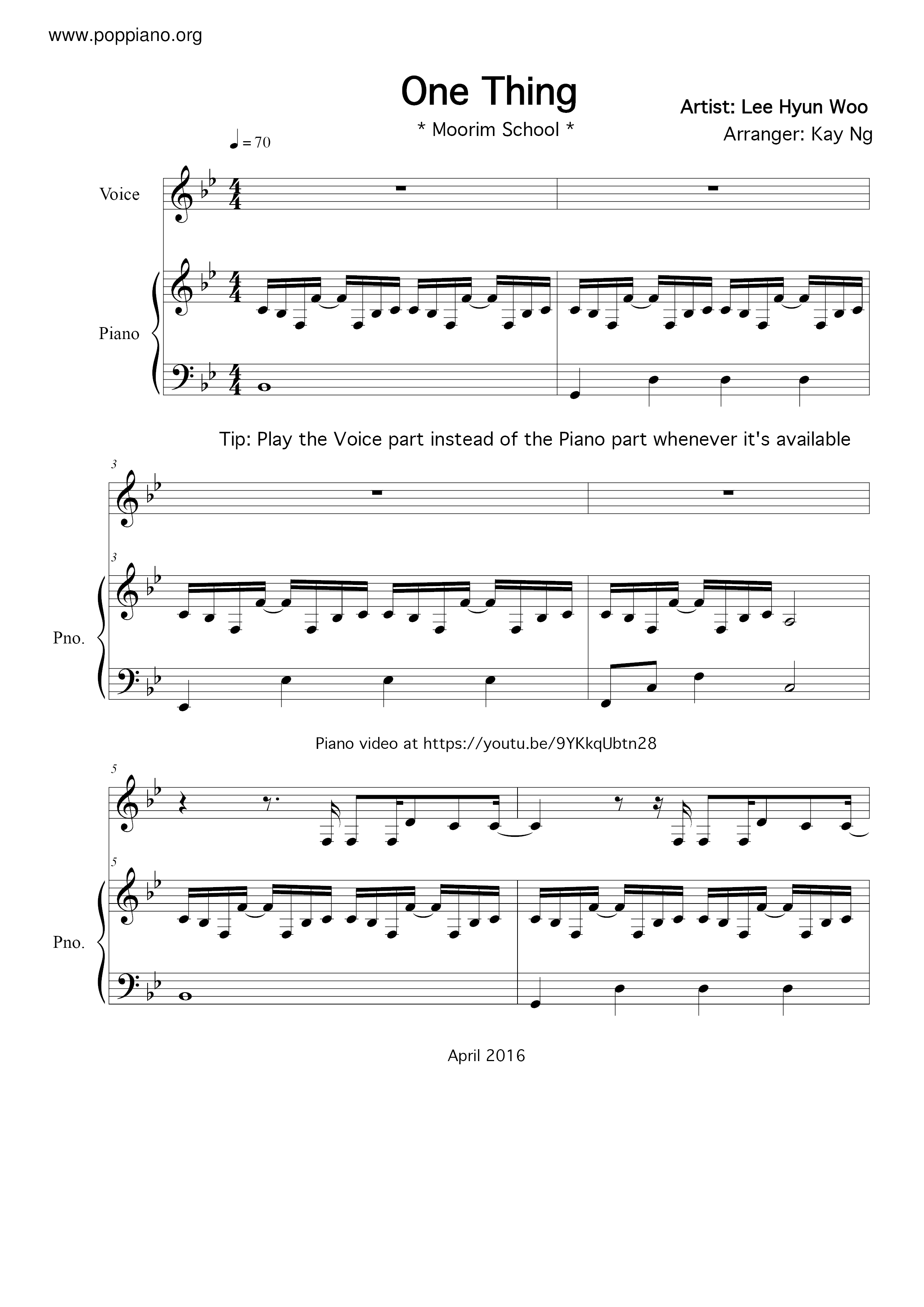 Moorim School - One Thing (Lee Hyun-Woo)ピアノ譜