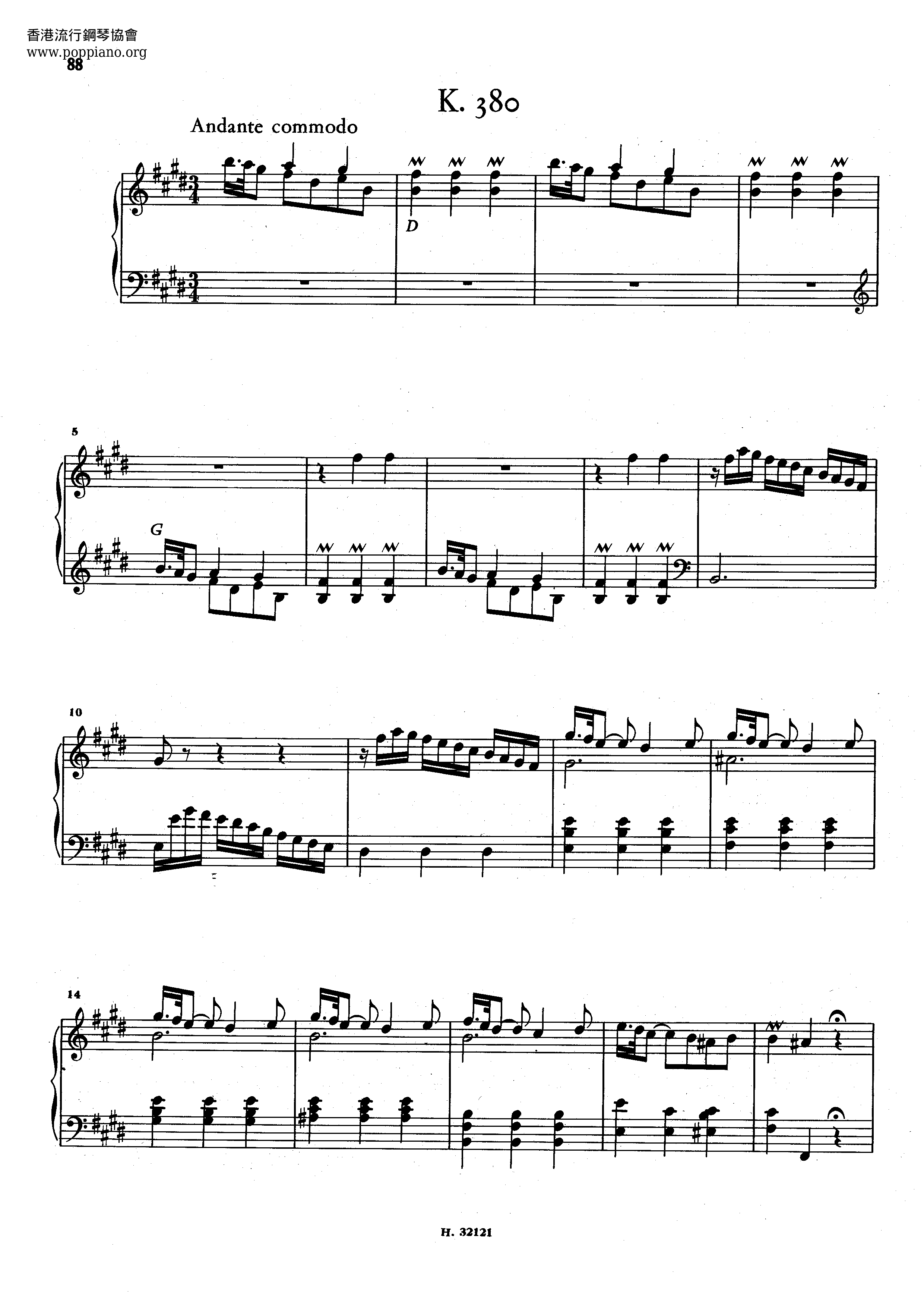 Keyboard Sonata in E Major, K.380ピアノ譜