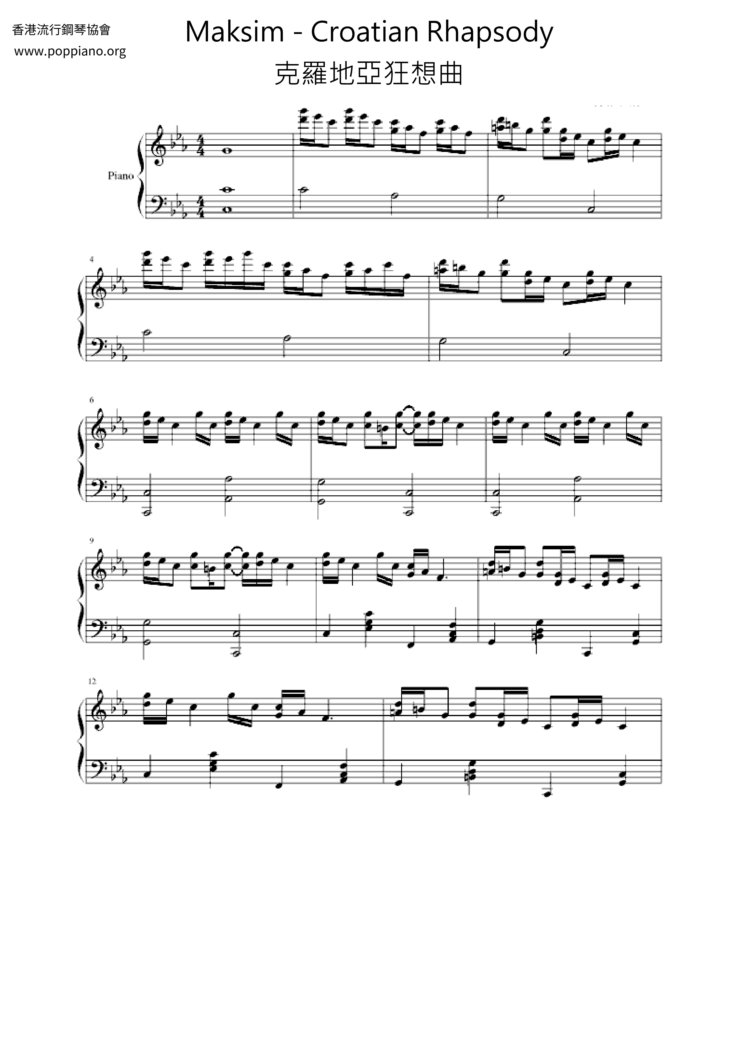 Croatian Rhapsody 克羅地亞狂想曲ピアノ譜