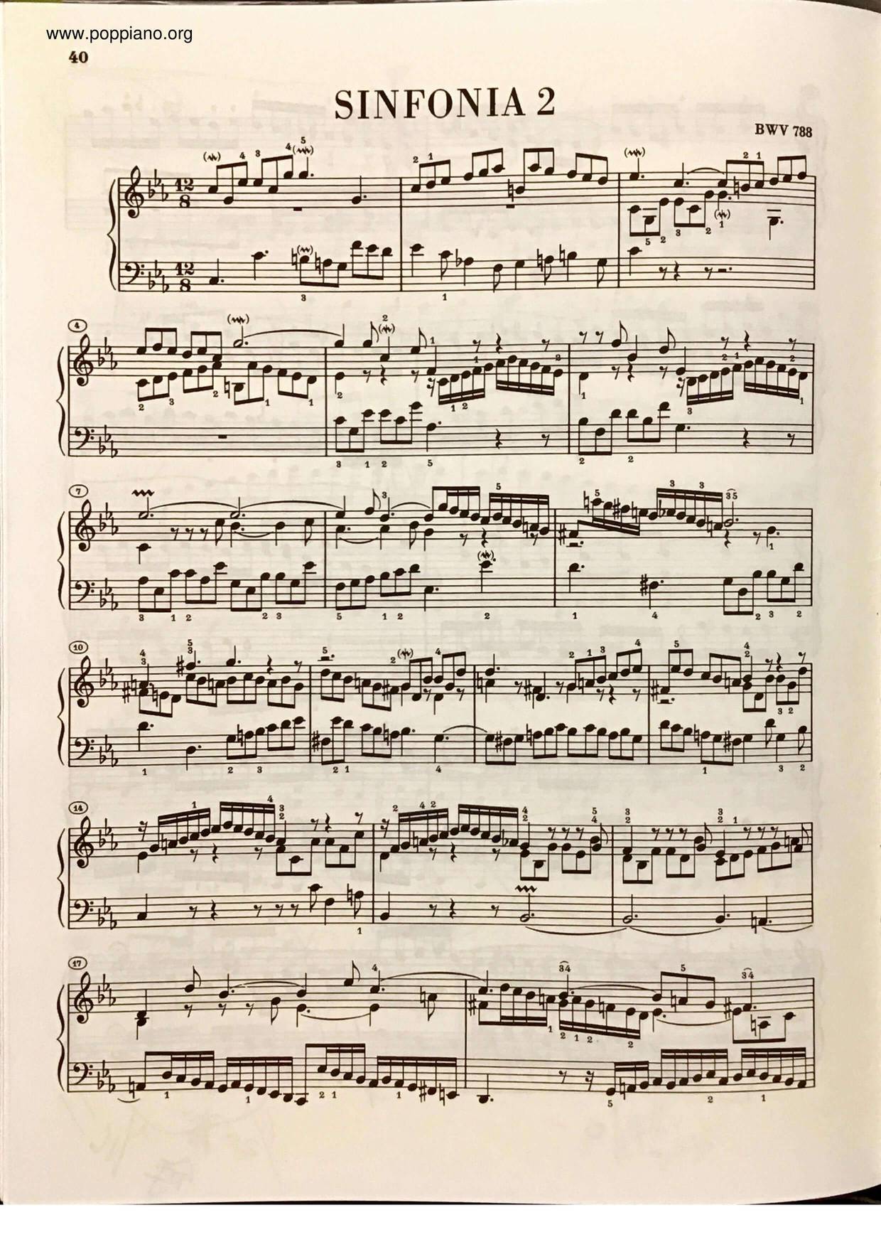 Sinfonia II, BWV 788ピアノ譜