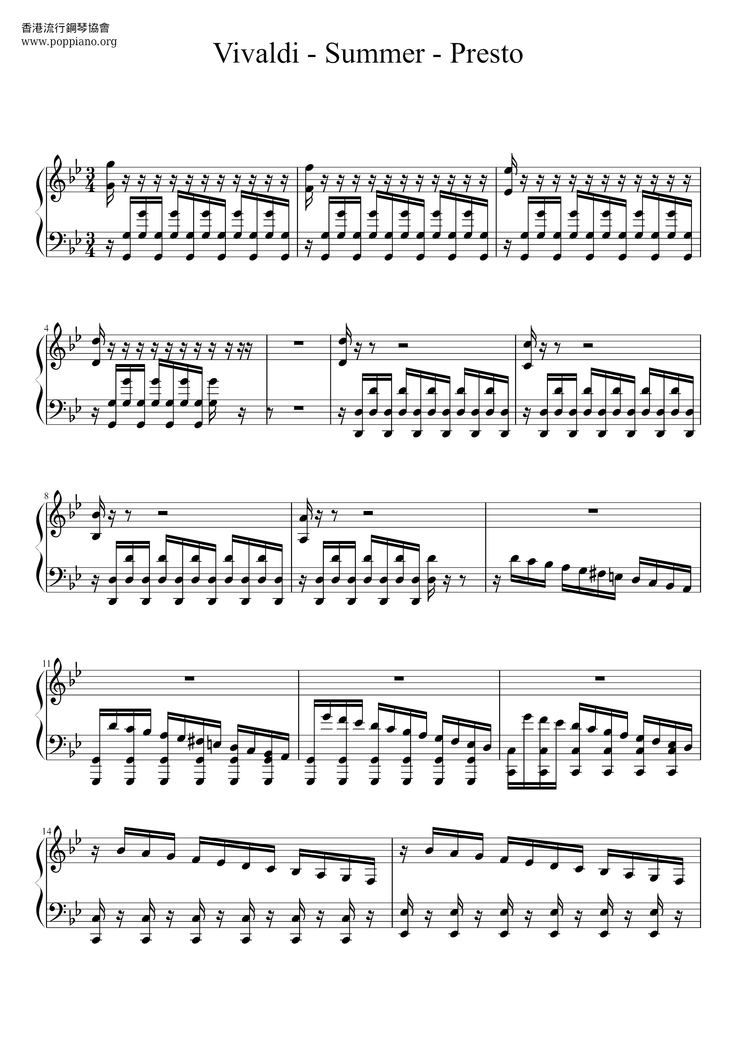 The Four Seasons - Summer in G Minor, RV. 315: III. Prestoピアノ譜
