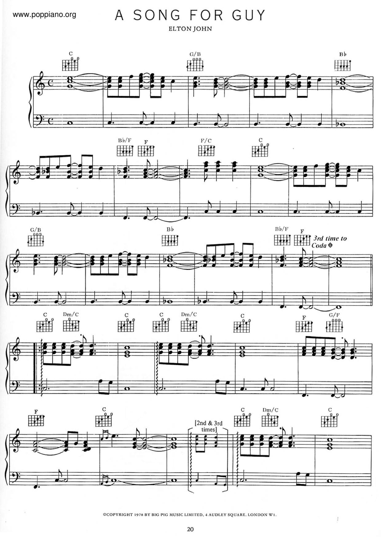 Song For Guyピアノ譜