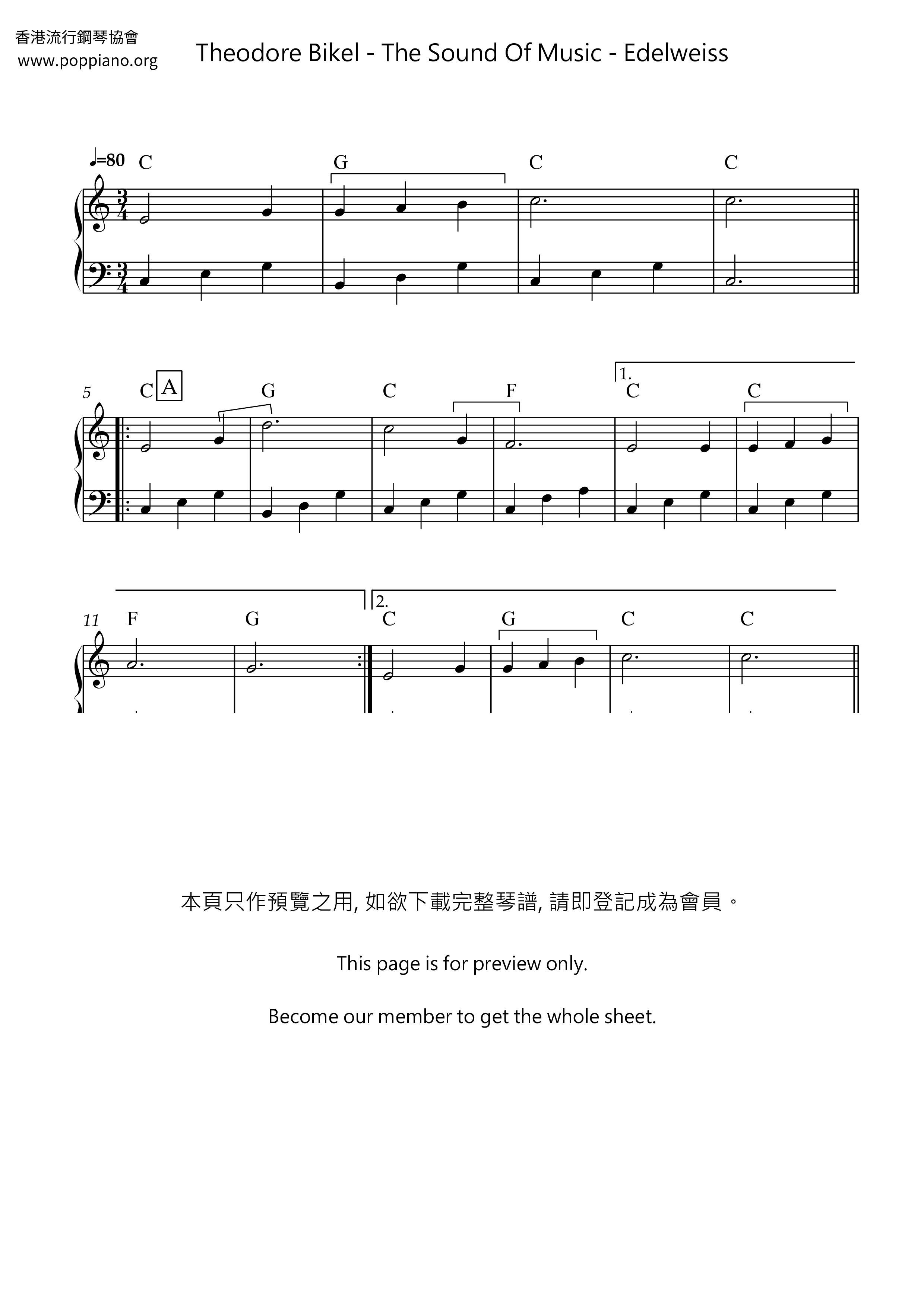 The Sound of Music - Edelweissピアノ譜