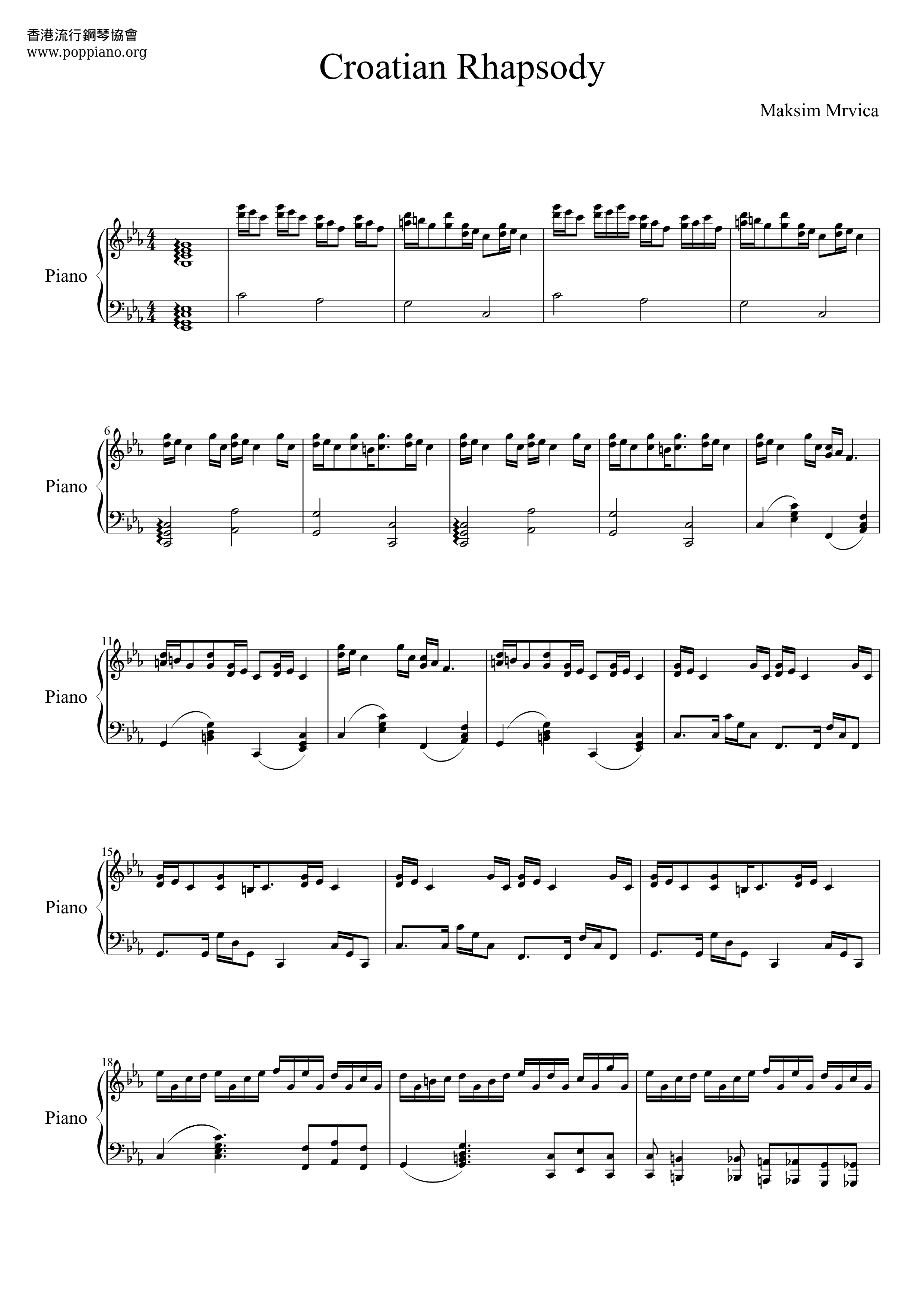 Croatian Rhapsody 克羅地亞狂想曲ピアノ譜