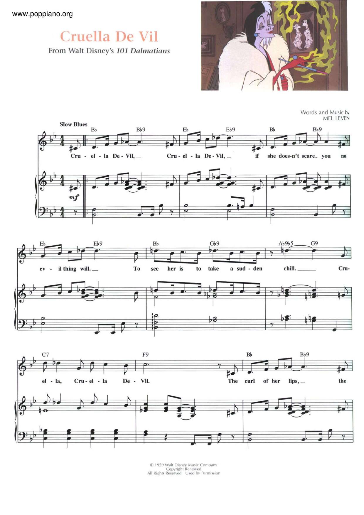 101 Dalmatians - Cruella De Vilピアノ譜