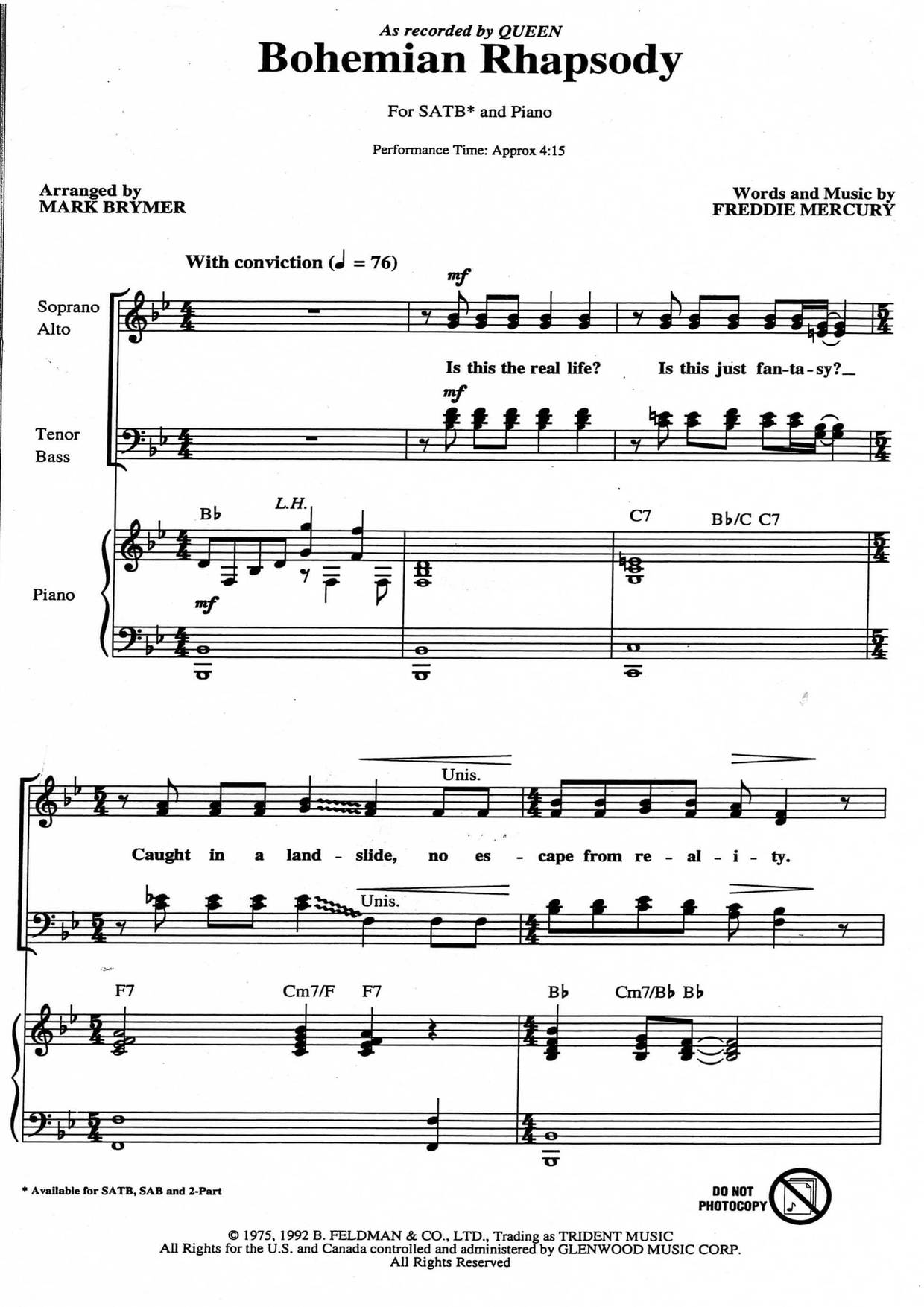 Bohemian Rhapsodyピアノ譜