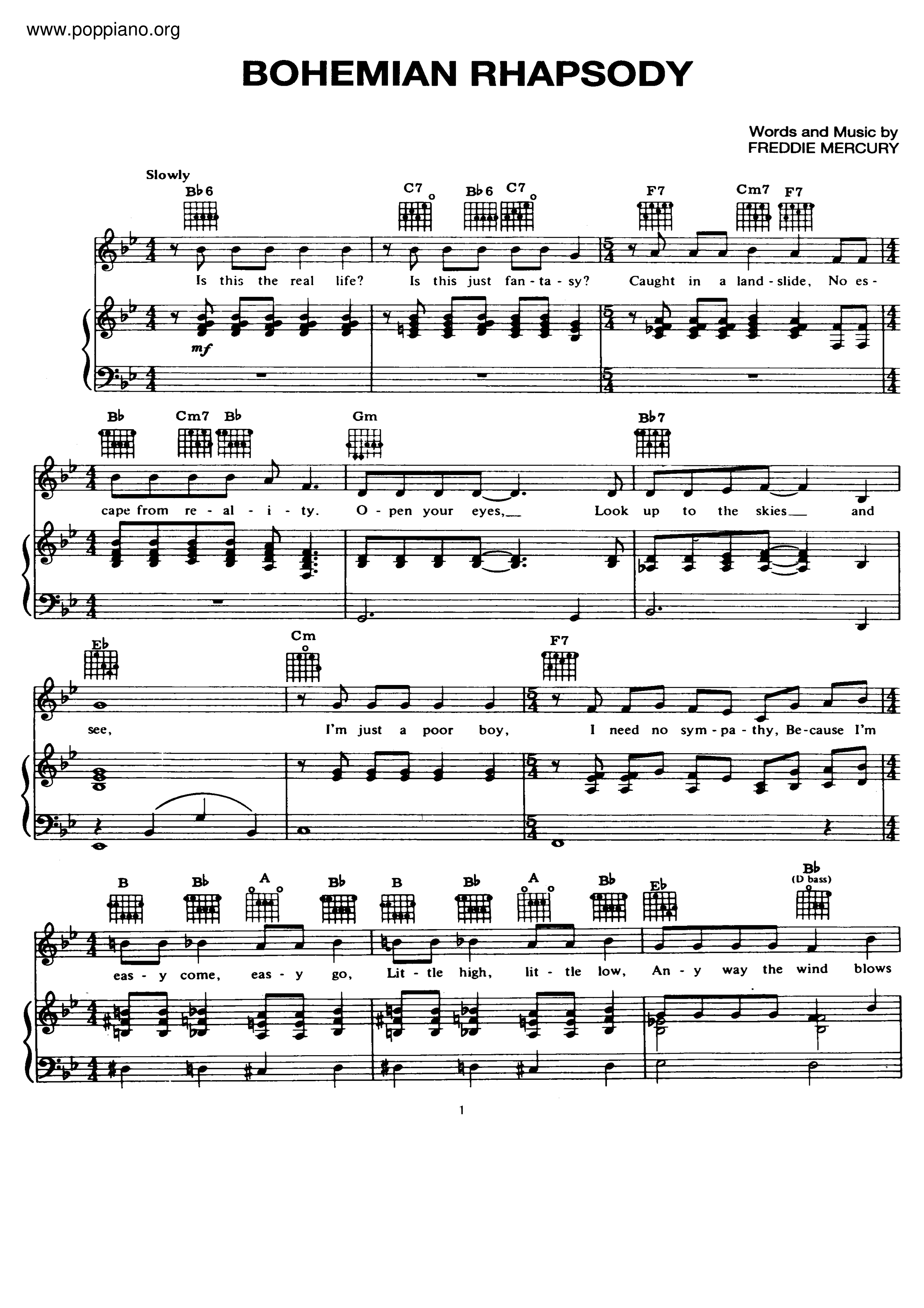 Bohemian Rhapsodyピアノ譜