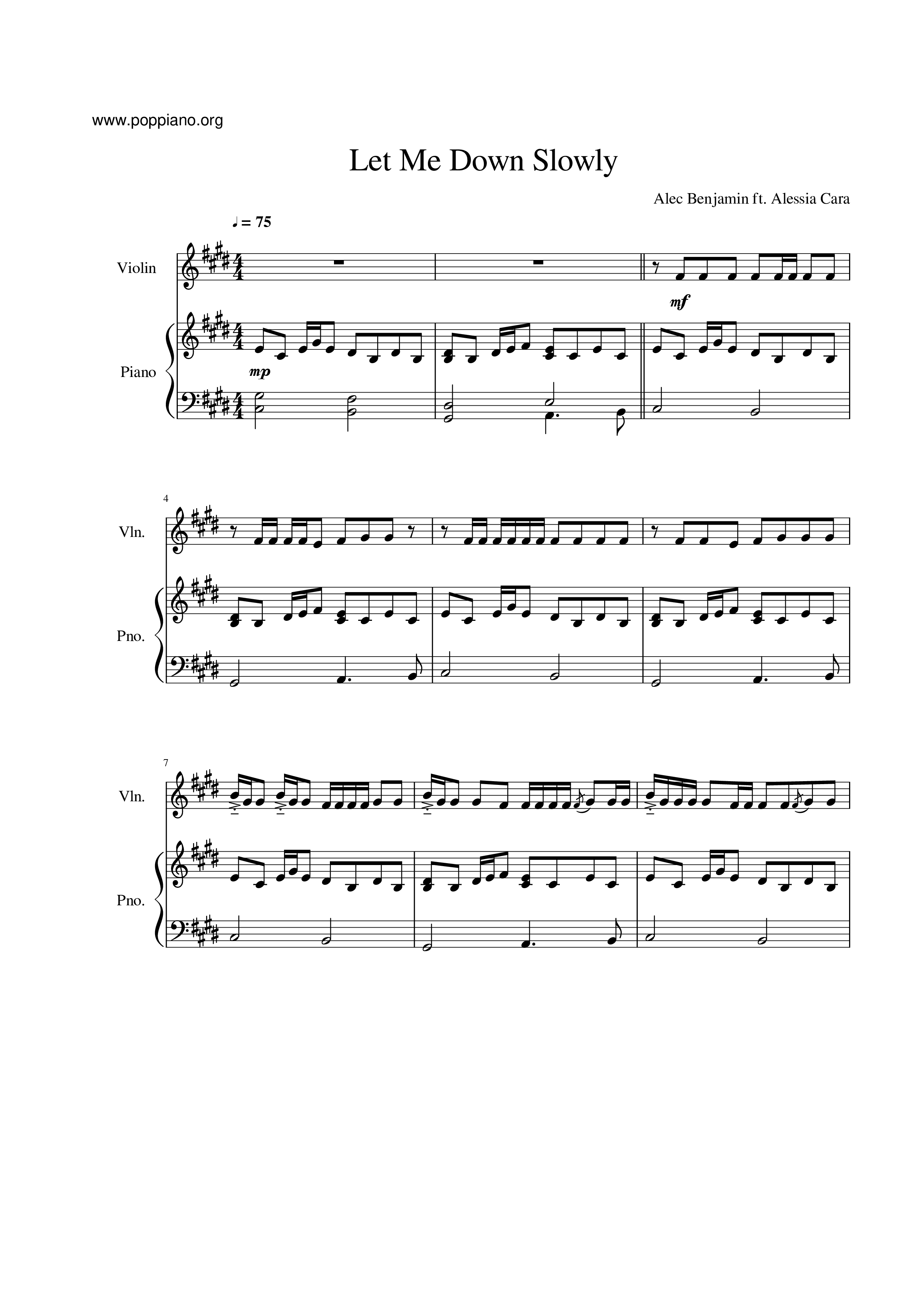 Let Me Down Slowlyピアノ譜