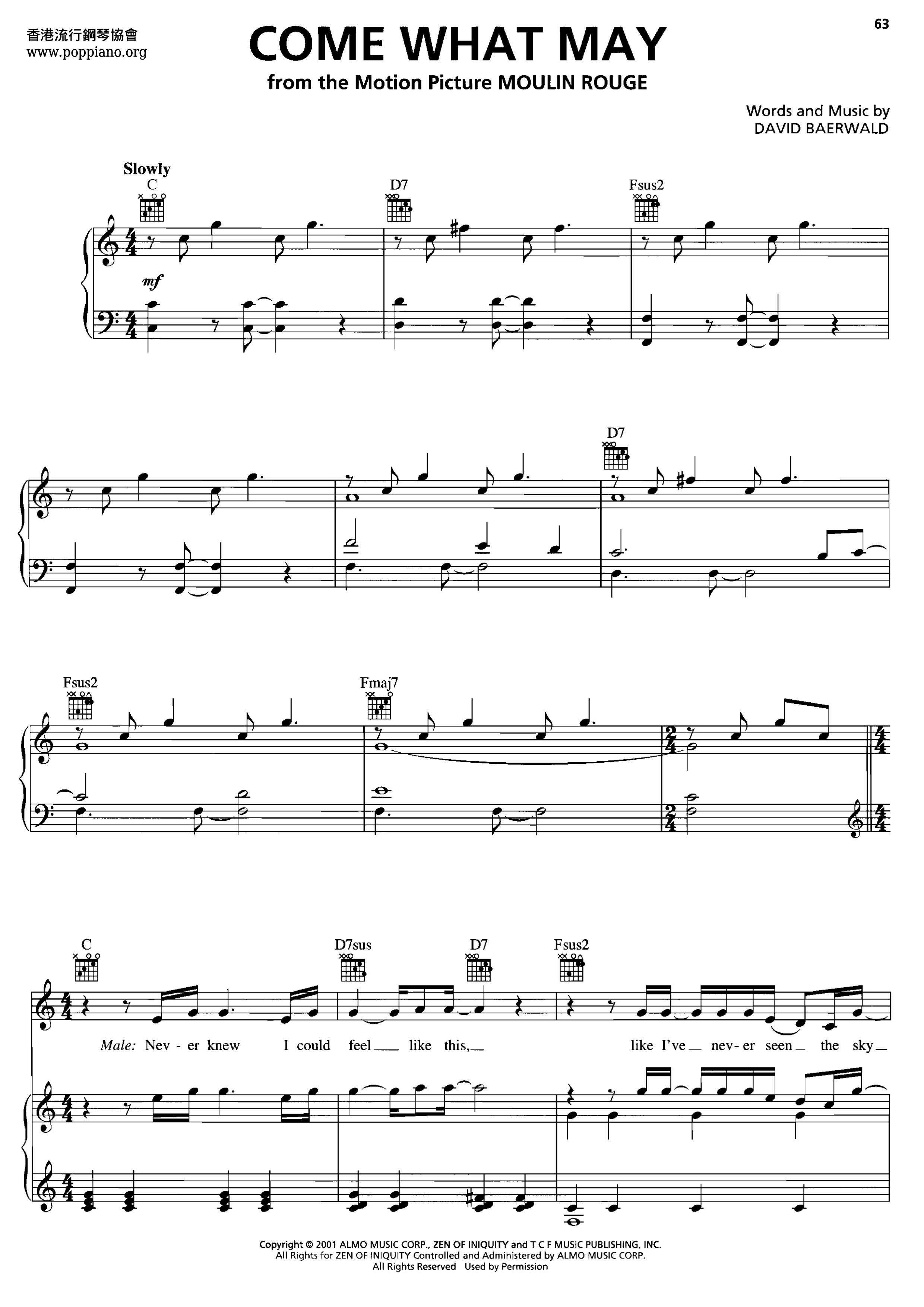 Moulin Rouge - Come What Mayピアノ譜