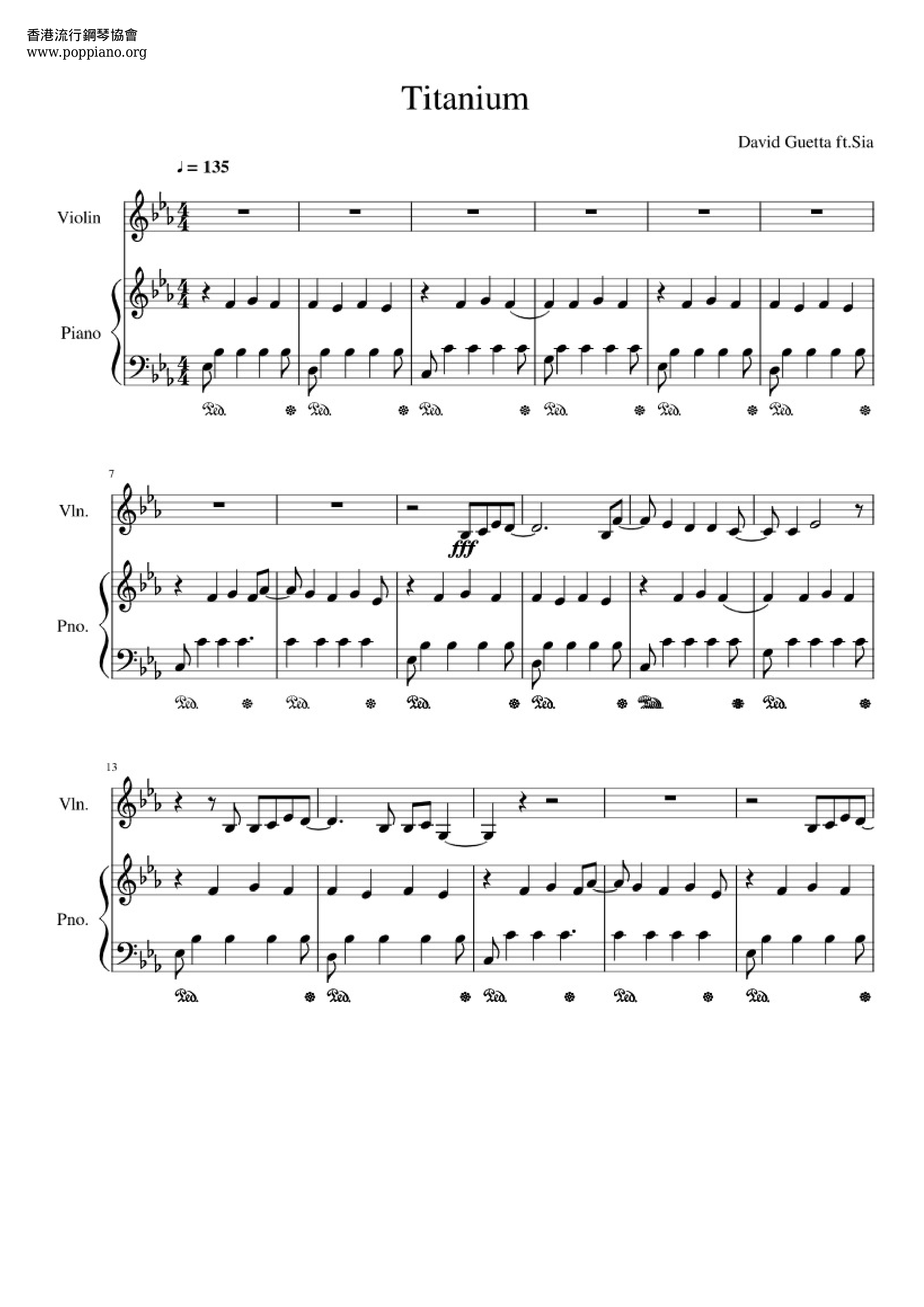 ★David Guetta, Sia Titanium ピアノ譜pdf 香港ポップピアノ協会 無料PDF楽譜ダウンロード gakufu