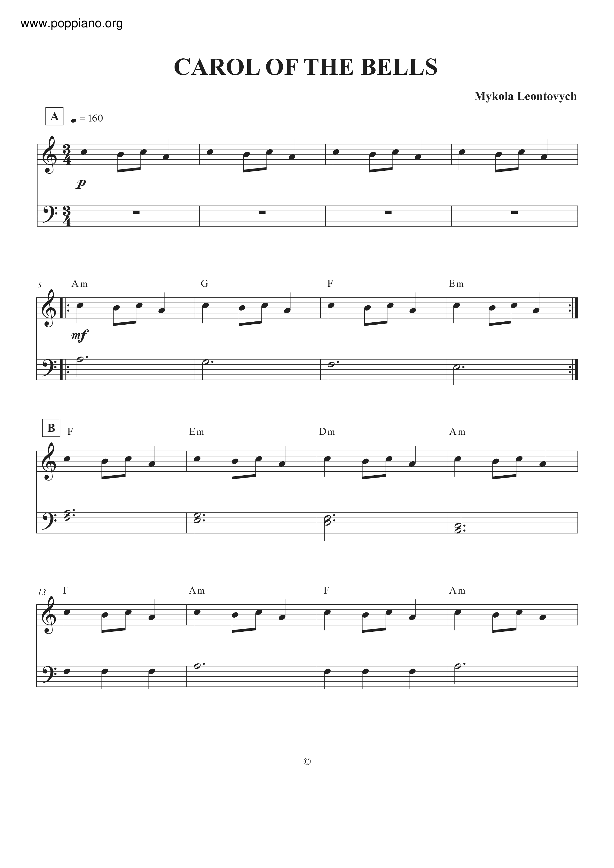 Carol Of The Bellsピアノ譜
