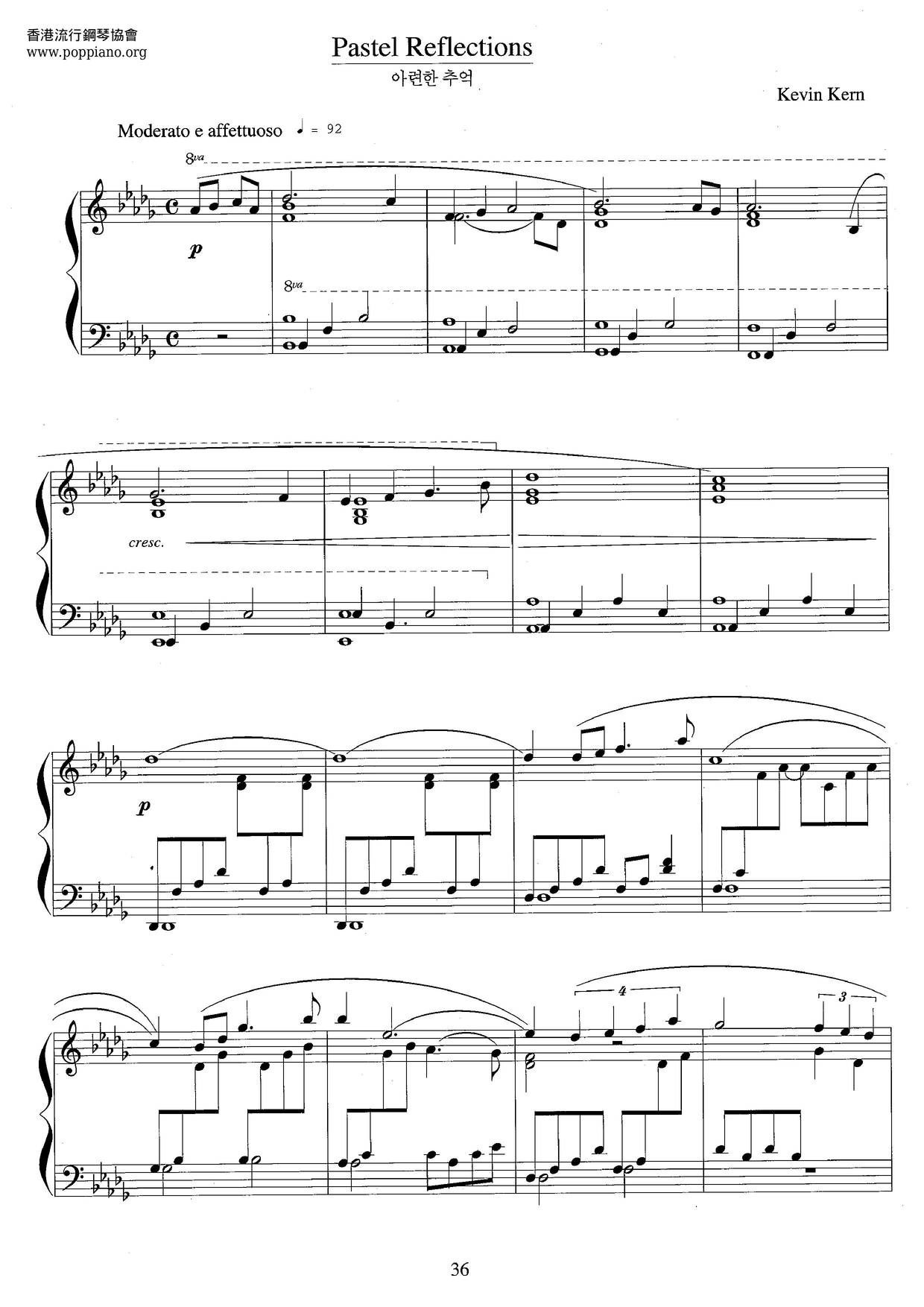 ★ケヴィン・カーン Pastel Reflections ピアノ譜pdf 香港ポップピアノ協会 無料PDF楽譜ダウンロード gakufu