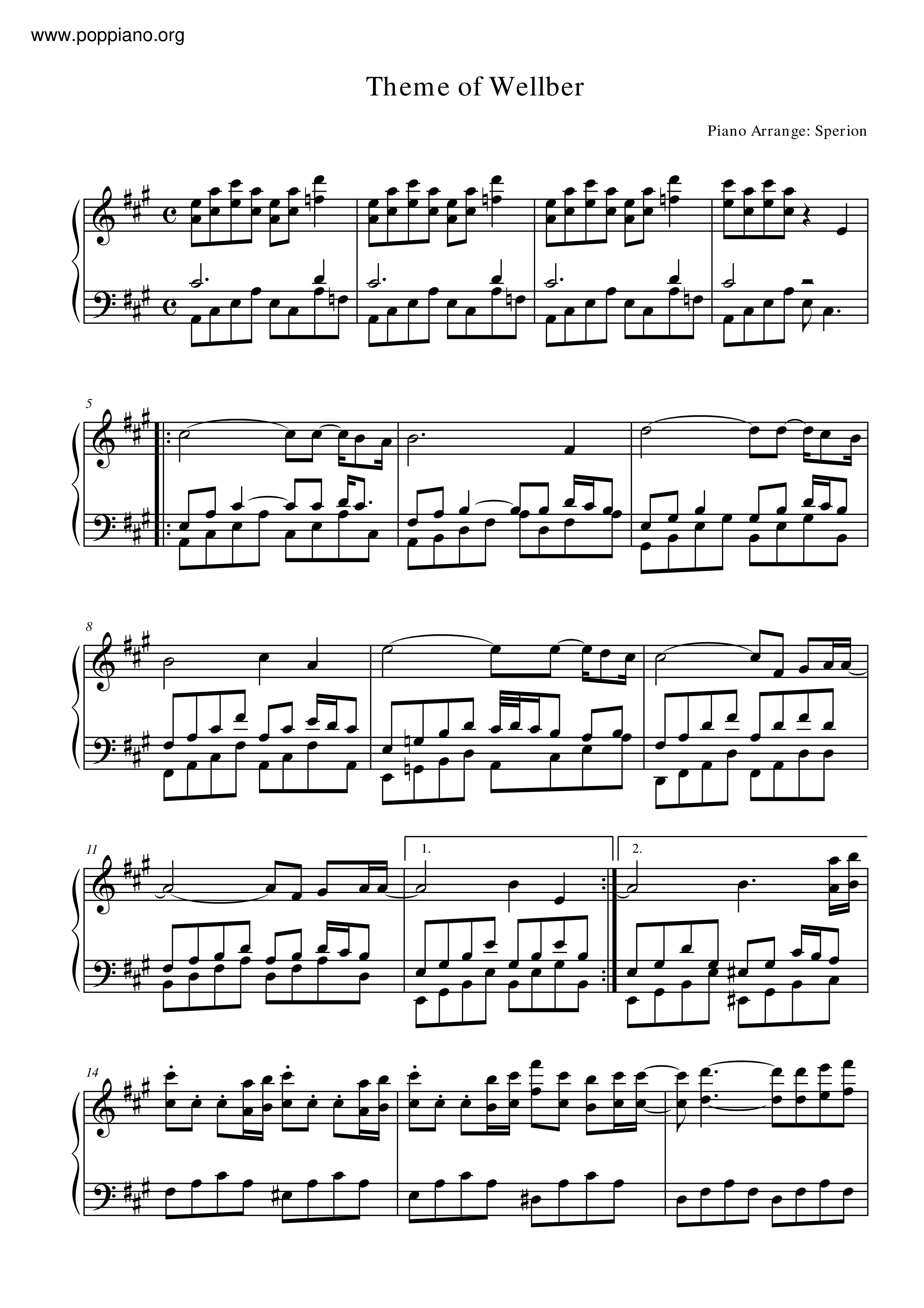 Theme Of Wellberピアノ譜