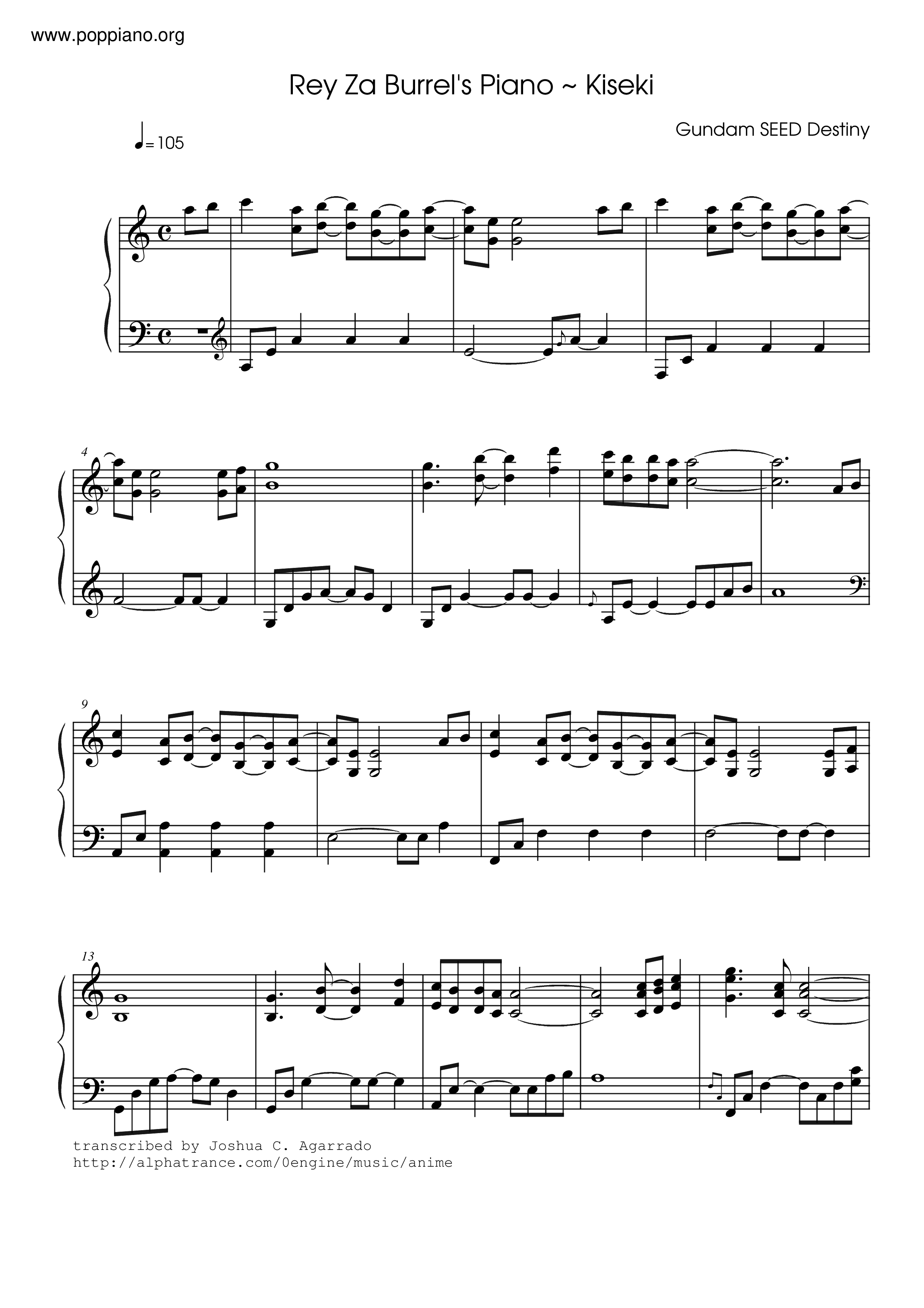 Rey Za Burrel's Piano - Kisekiピアノ譜