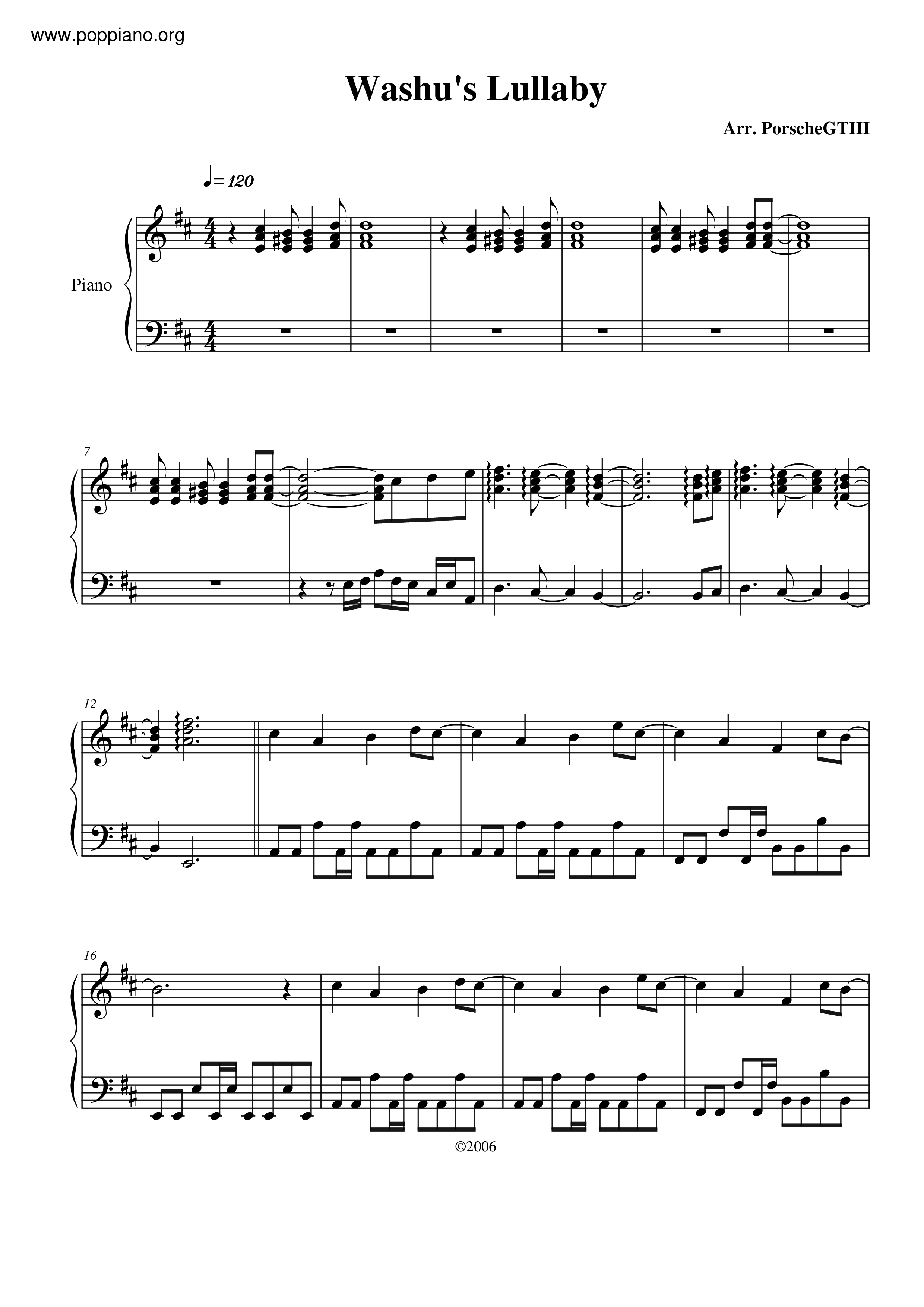 Washus Lullabyピアノ譜