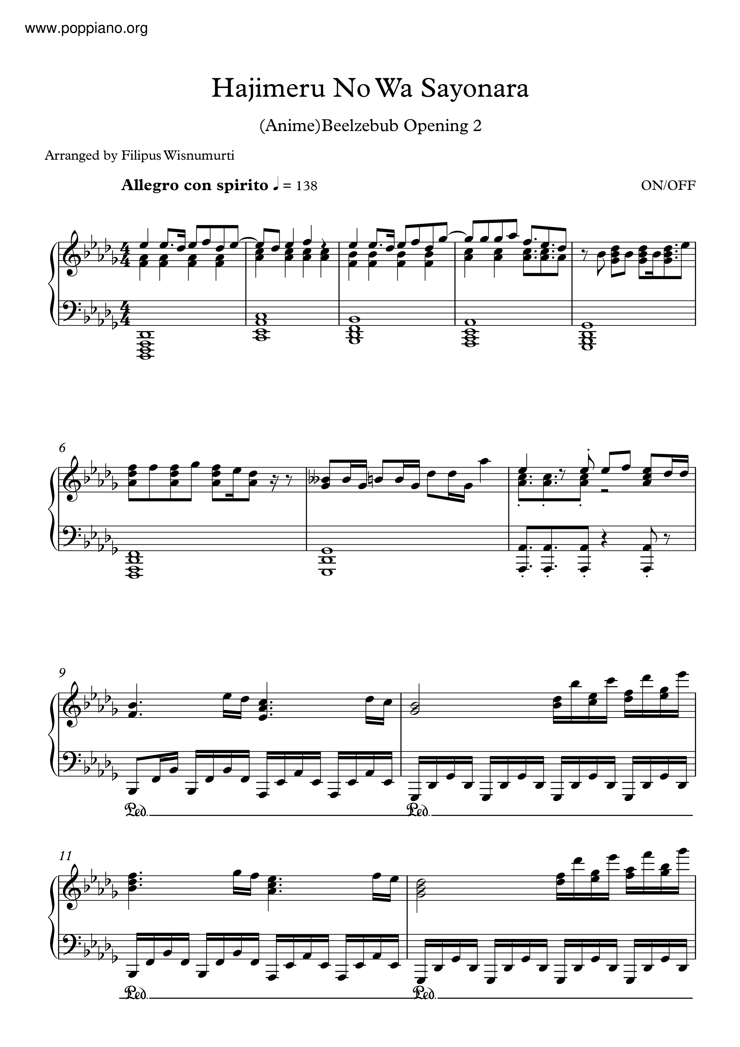 Hajimaru No Wa Sayonaraピアノ譜