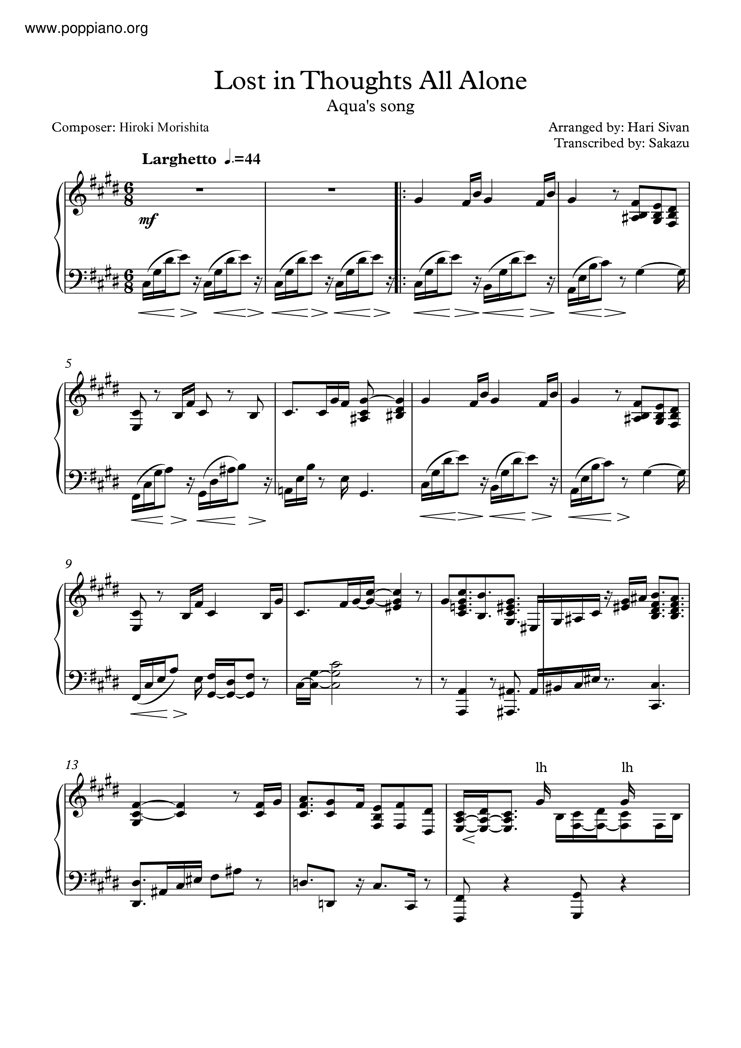 Lost In Thought's All Aloneピアノ譜