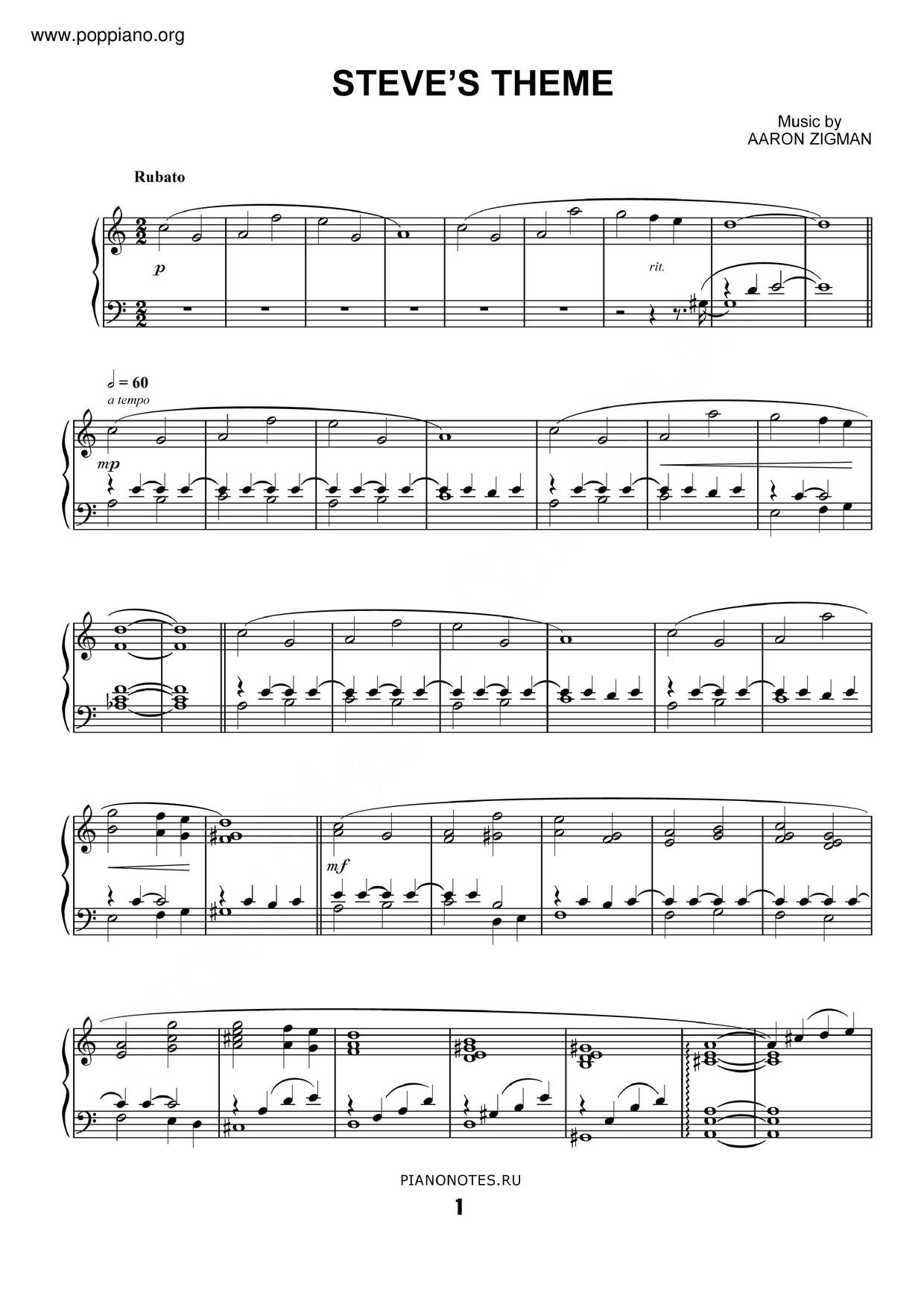 Steve’S Theme (The Last Song)ピアノ譜