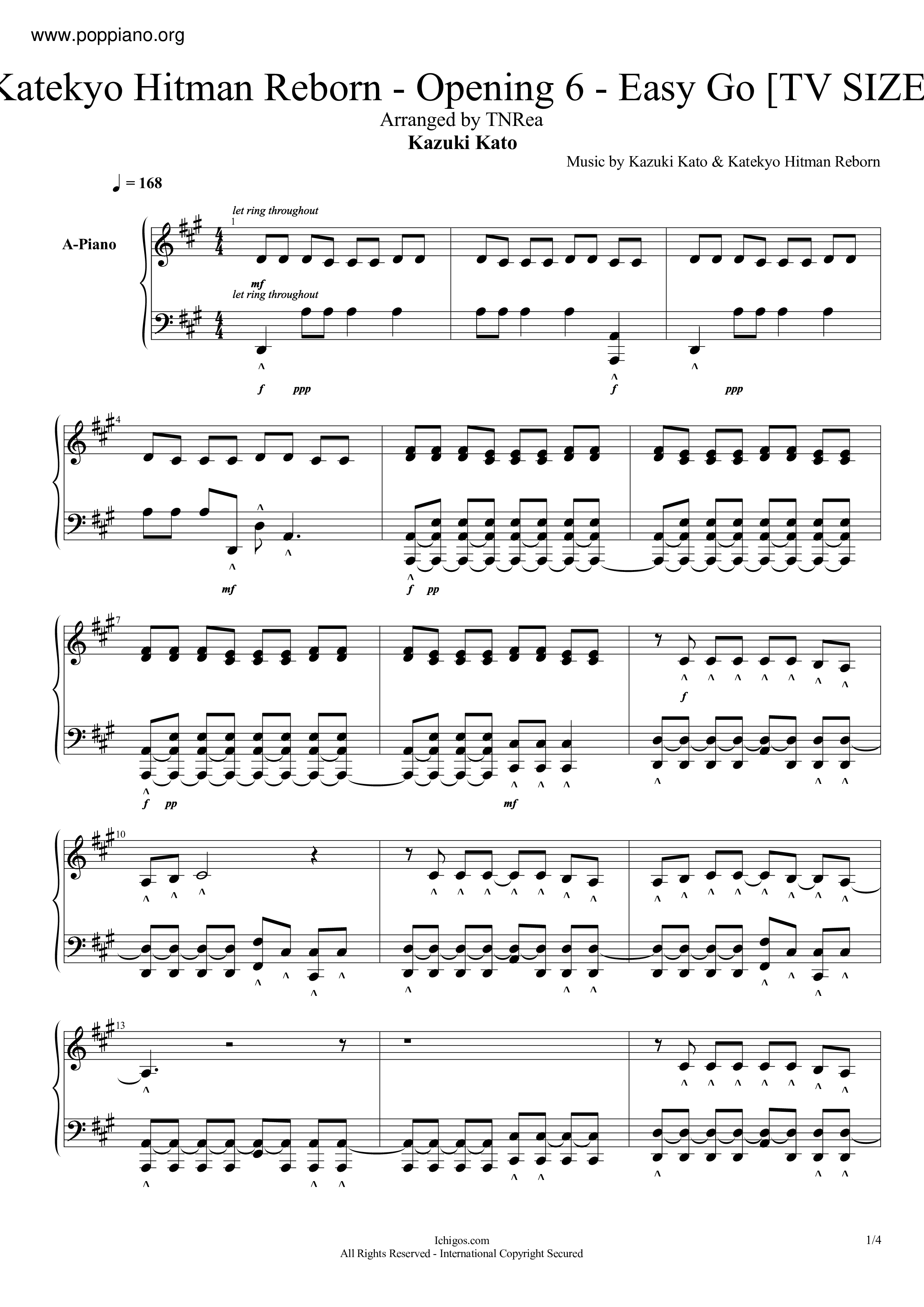 Opening 6 / Easy Go - Kazuki Kota [Tv Size]ピアノ譜