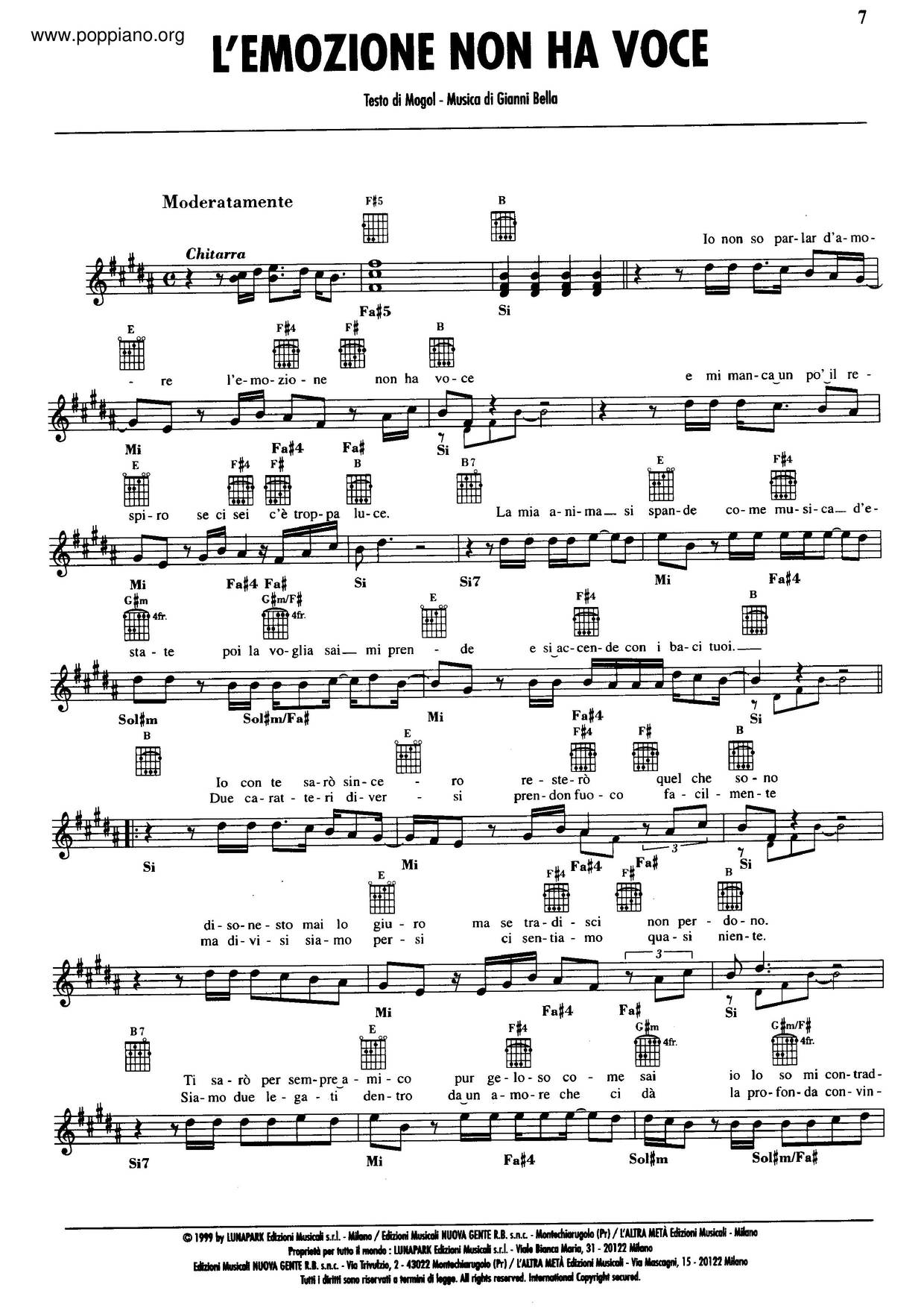 L'Emozione Non Ha Voceピアノ譜