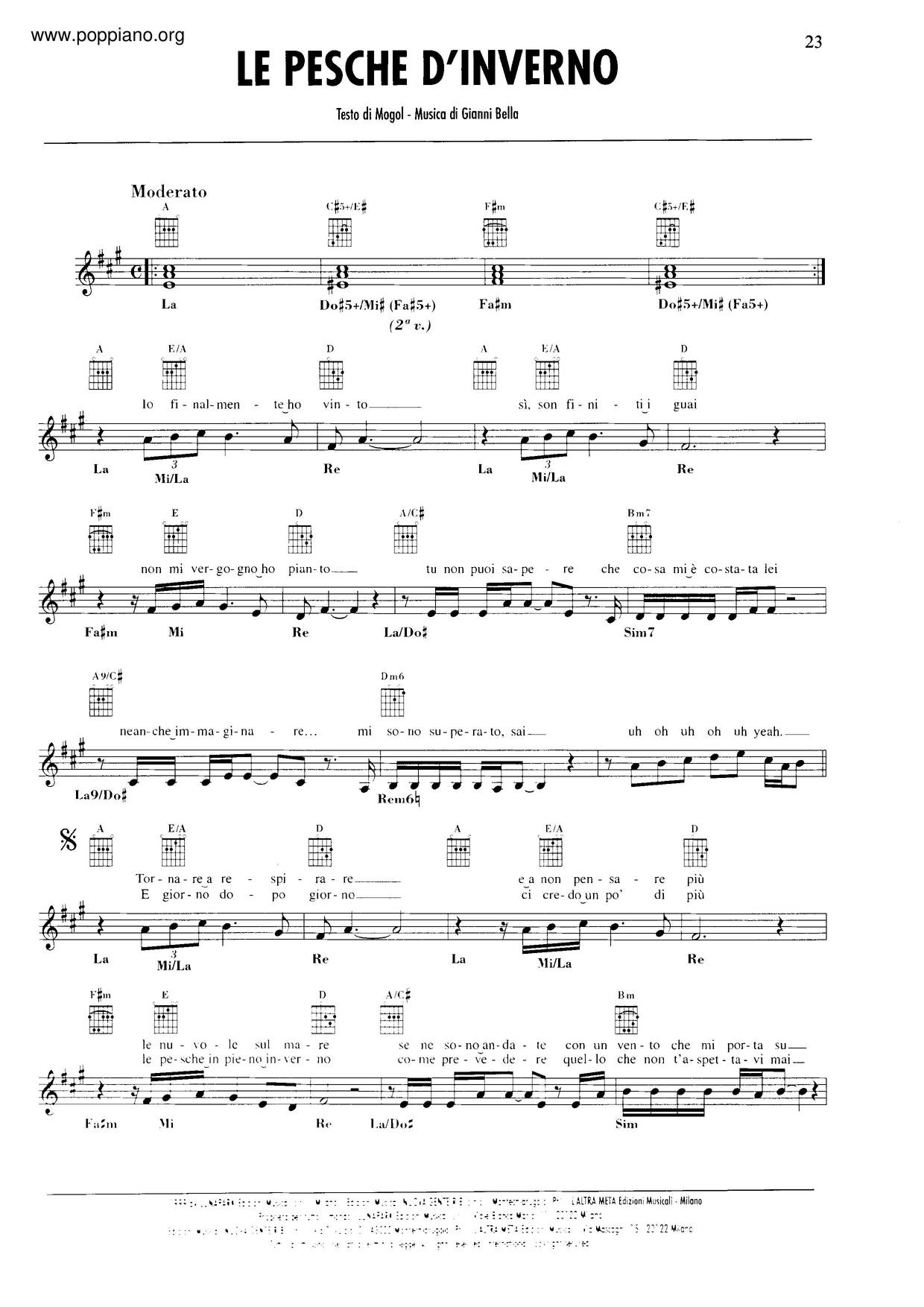 Le Pesche D'Invernoピアノ譜