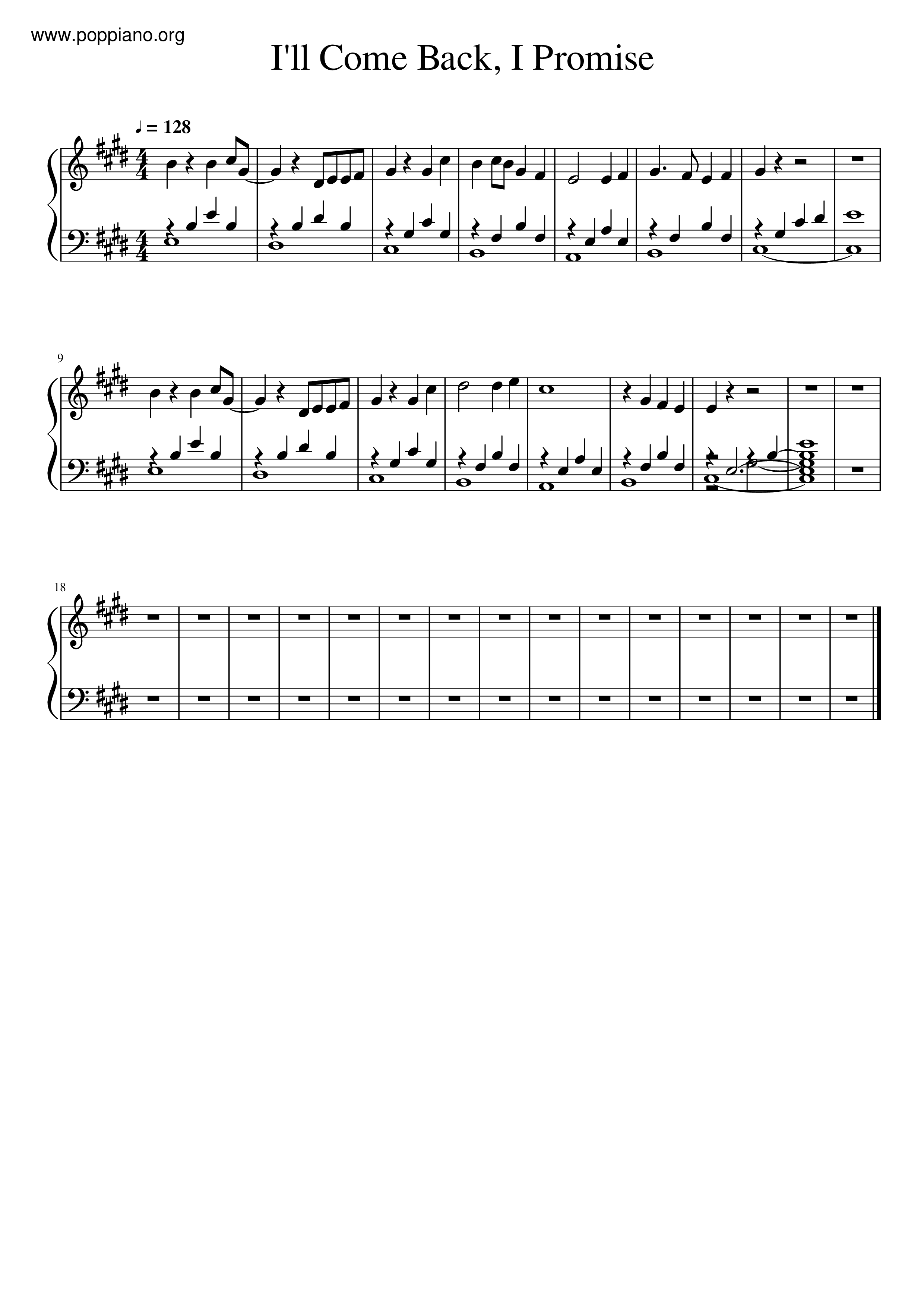 I'll Come Back, I Promiseピアノ譜