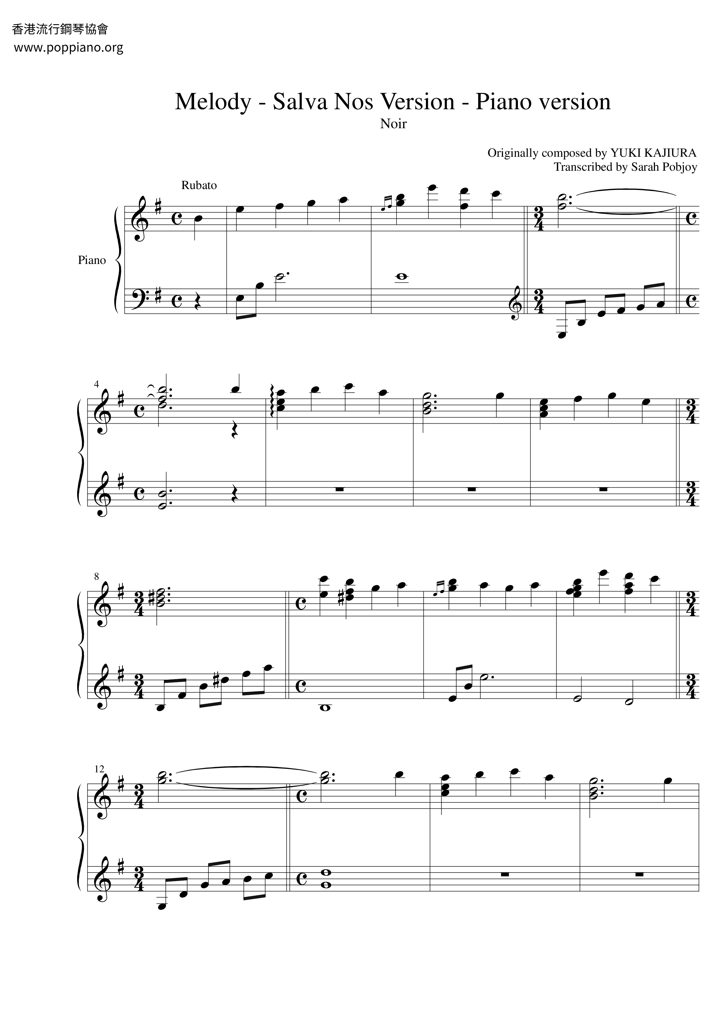 Melody - Salva Nosピアノ譜