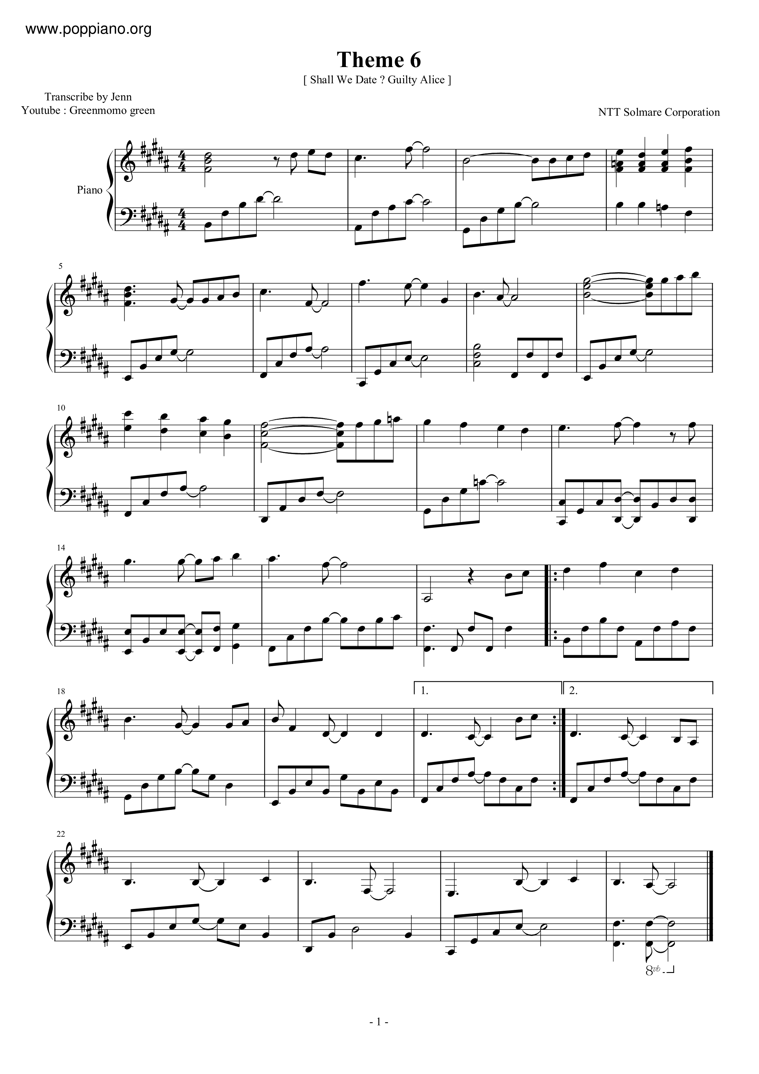 Theme 6ピアノ譜