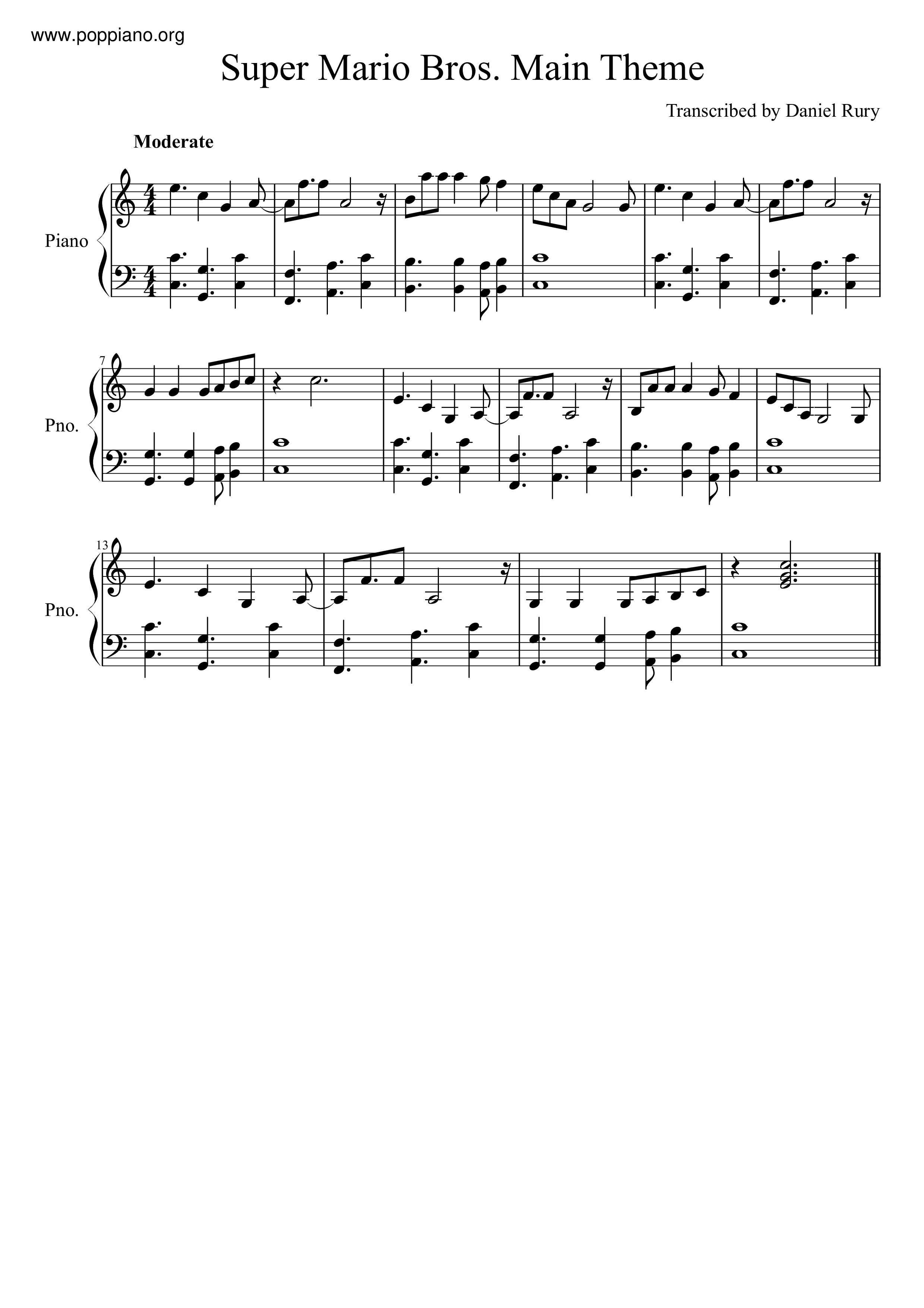 Super Mario Bros - Main Theme With Left Hand Chordsピアノ譜