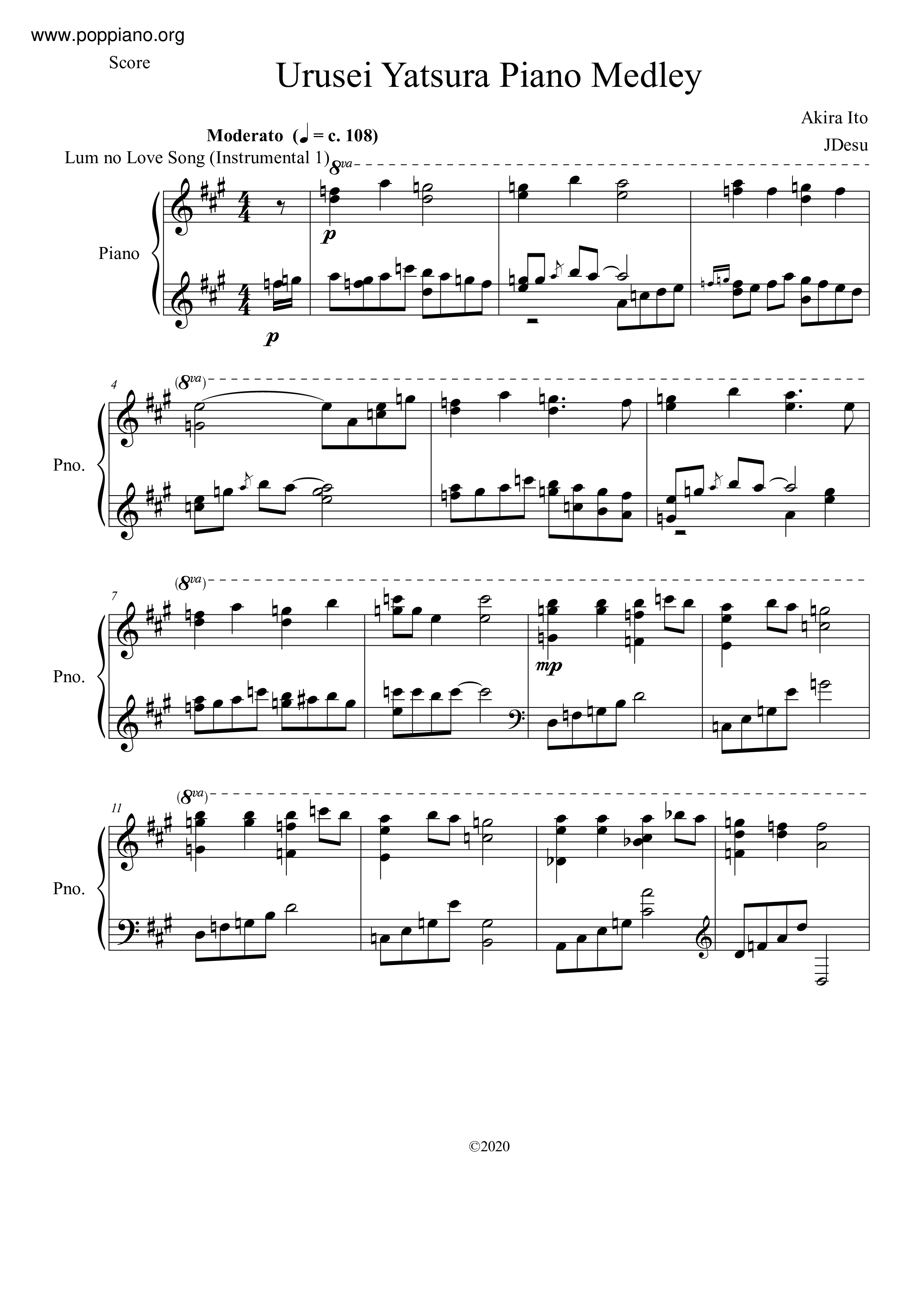 Urusei Yatsura Piano Medleyピアノ譜