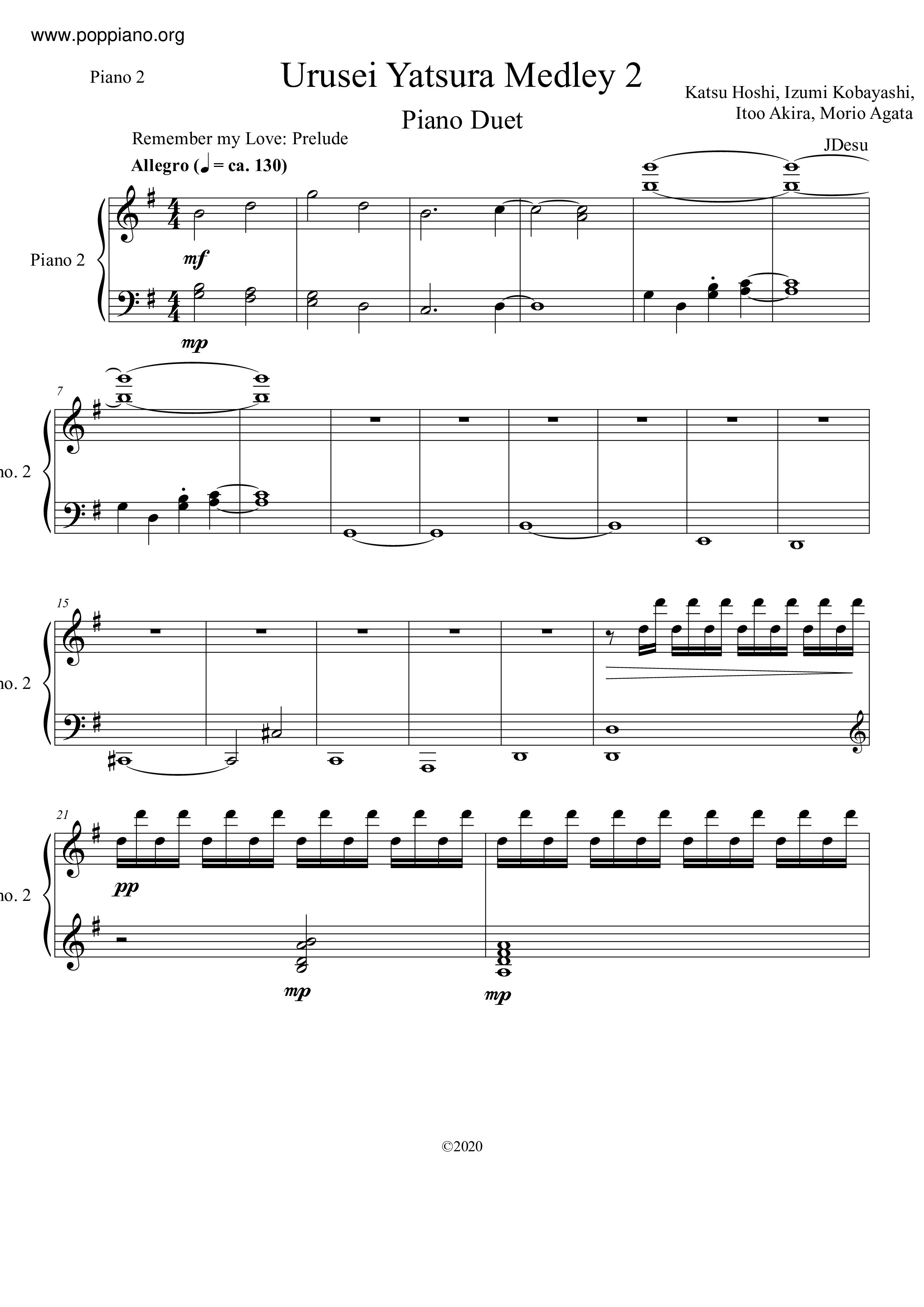 Urusei Yatsura Piano Medley 2 - Piano 2ピアノ譜
