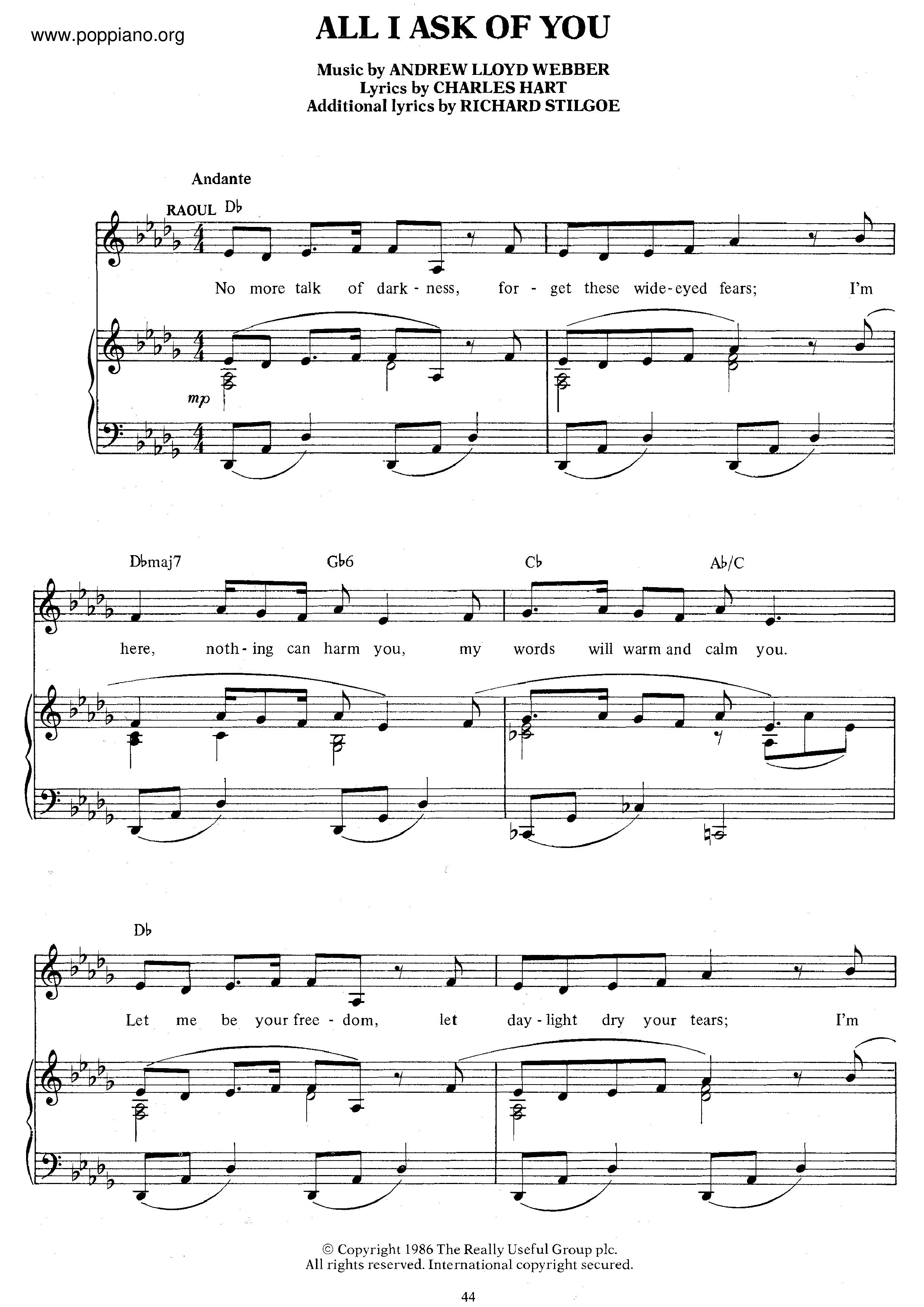 The Phantom Of The Opera - All I Ask Of Youピアノ譜