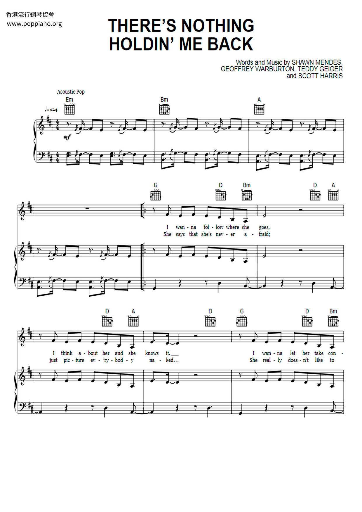 There's Nothing Holdin' Me Backピアノ譜