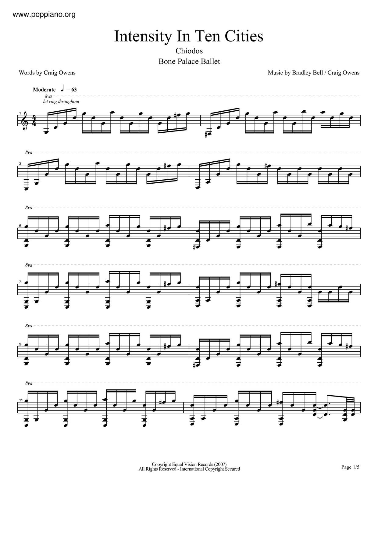 Intensity In Ten Citiesピアノ譜
