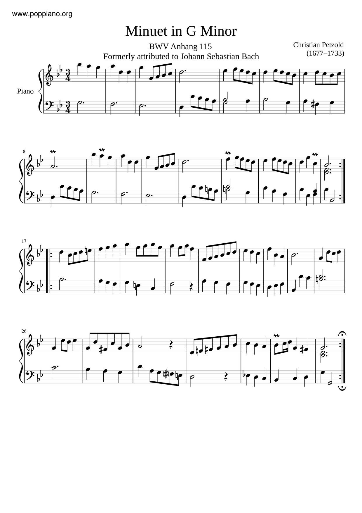 Minuet Bwv Anhang 115 In G Minorピアノ譜