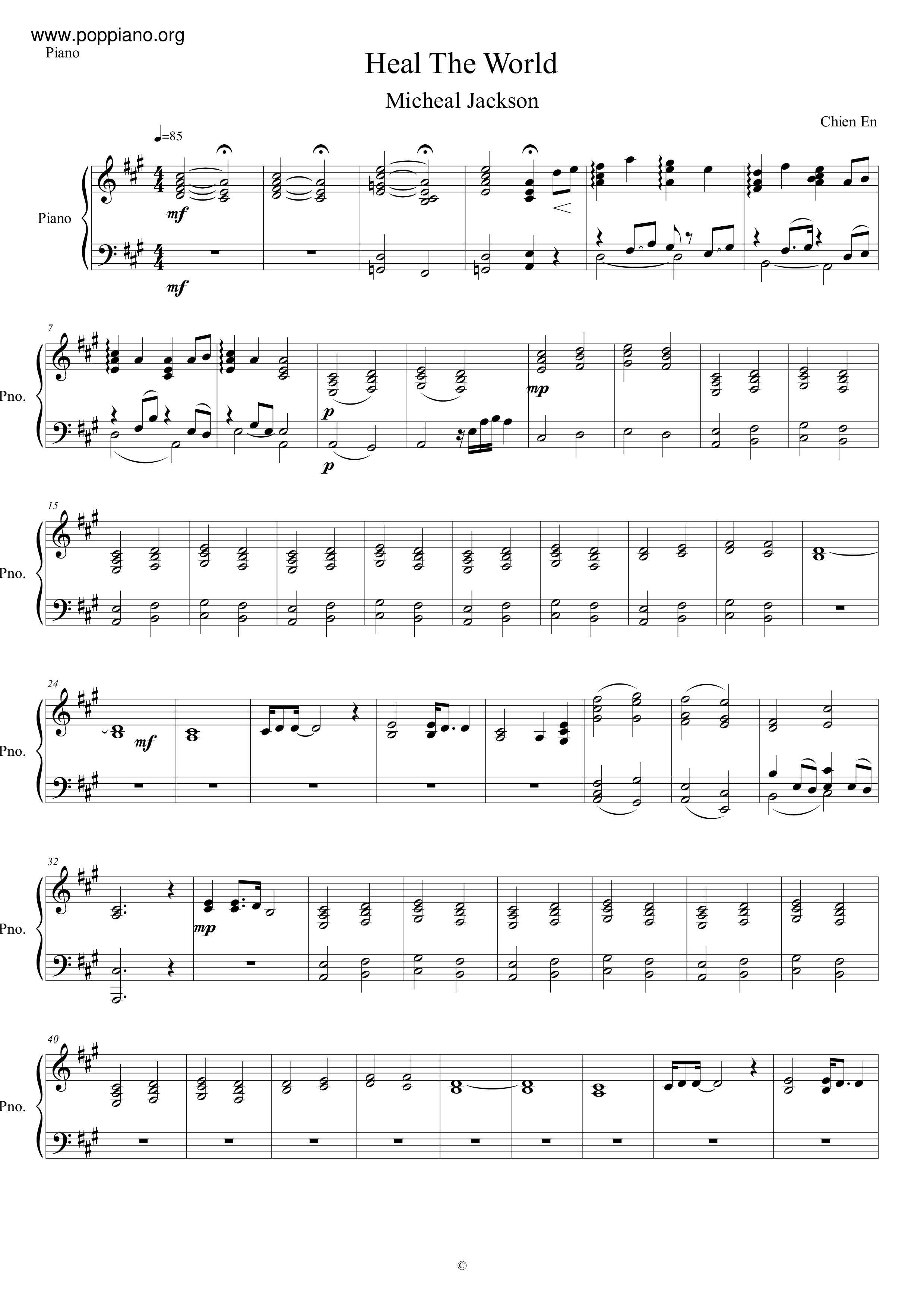 ☆マイケル・ジャクソン - ヒール・ザ・ワールド 악보 ピアノ譜pdf
