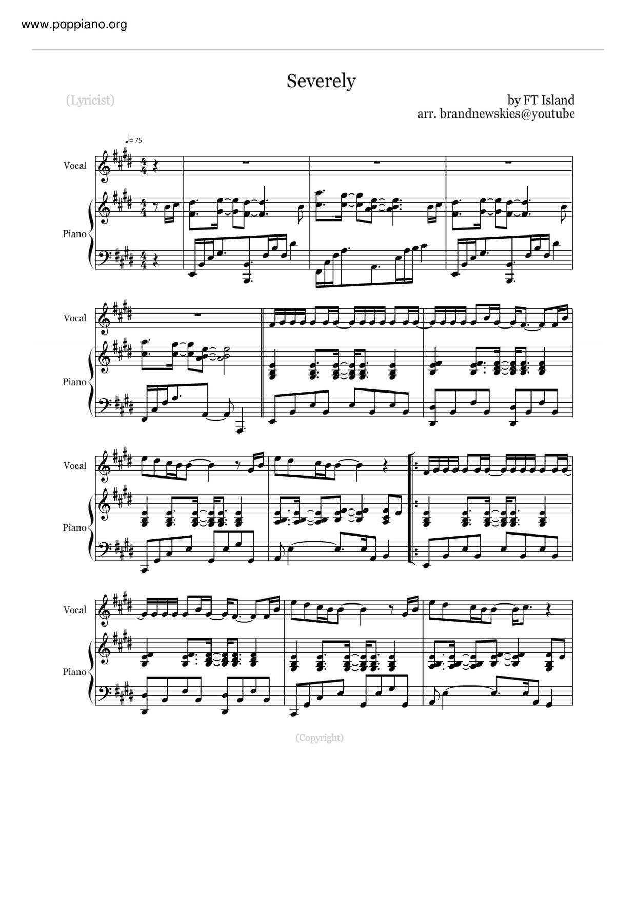 Severelyピアノ譜