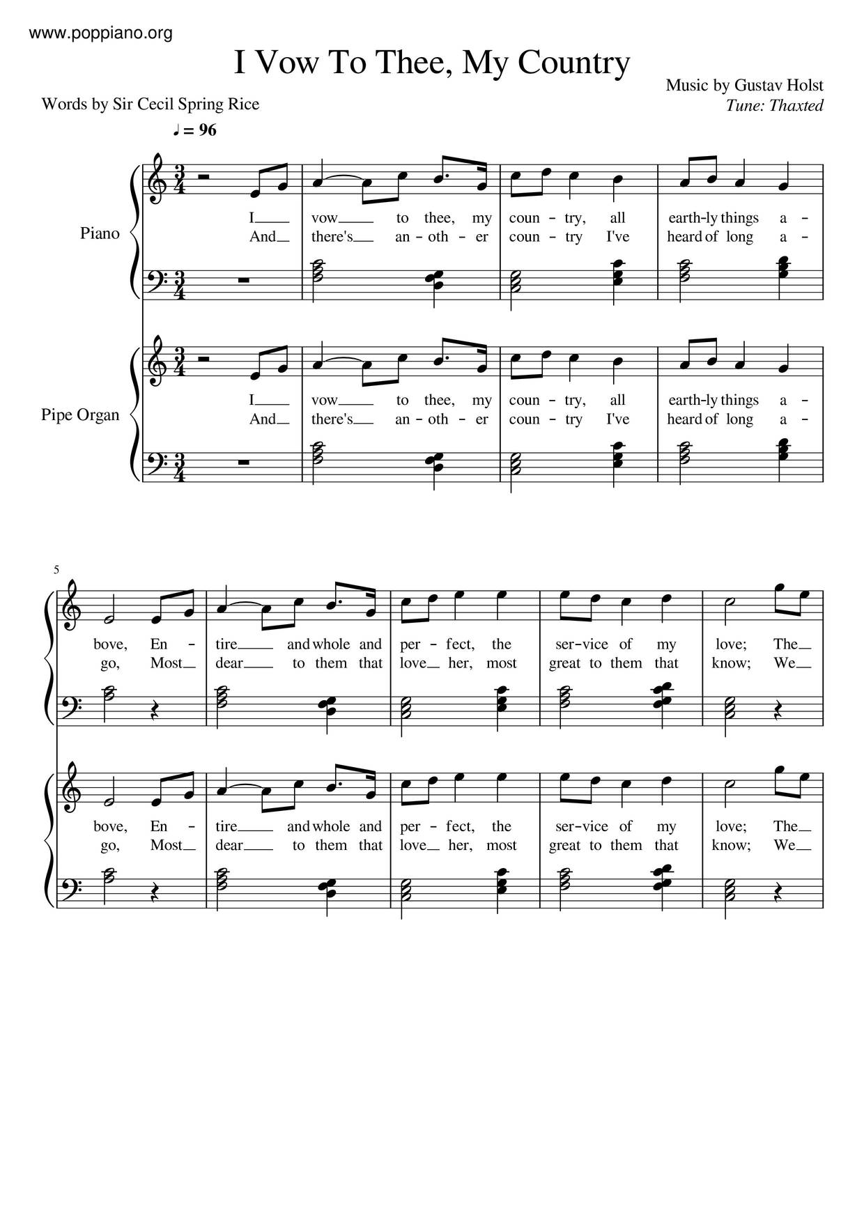 I Vow To Thee, My Countryピアノ譜