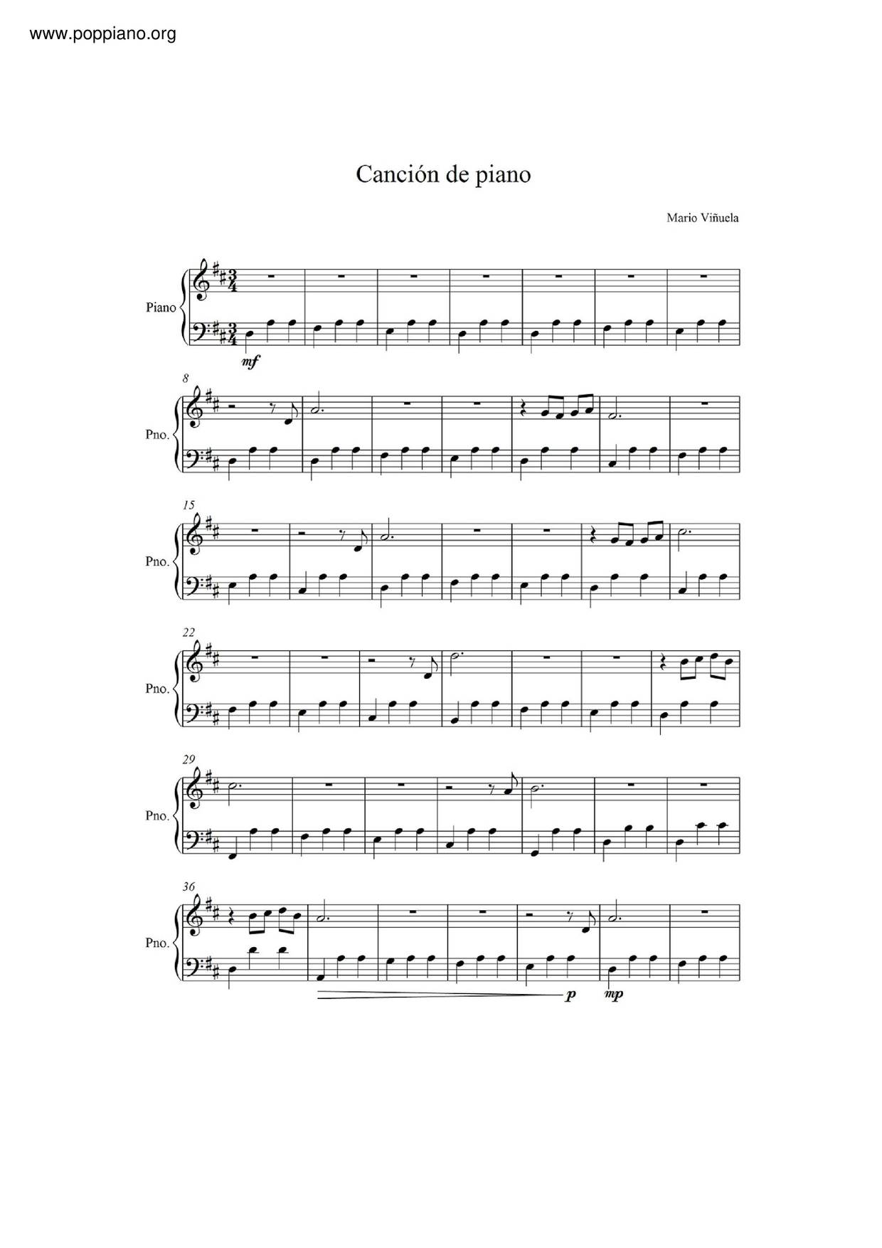 Canción De Pianoピアノ譜