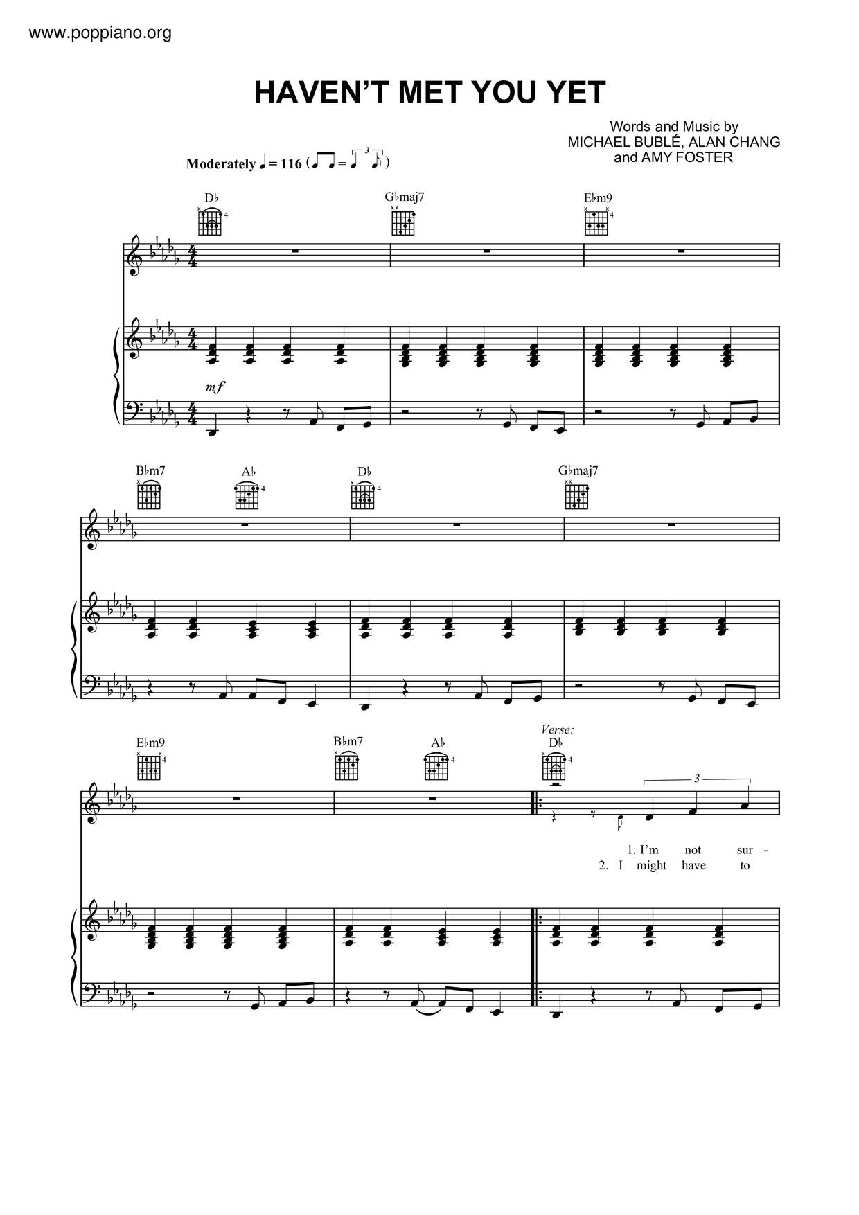 Haven't Met You Yetピアノ譜