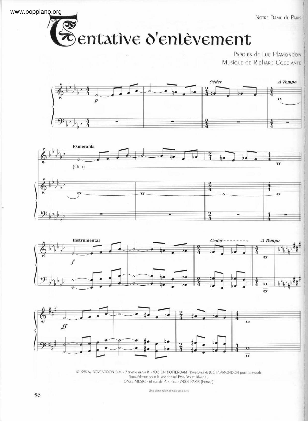 Tentative D’Enlèvement (Notre Dame De Paris)ピアノ譜