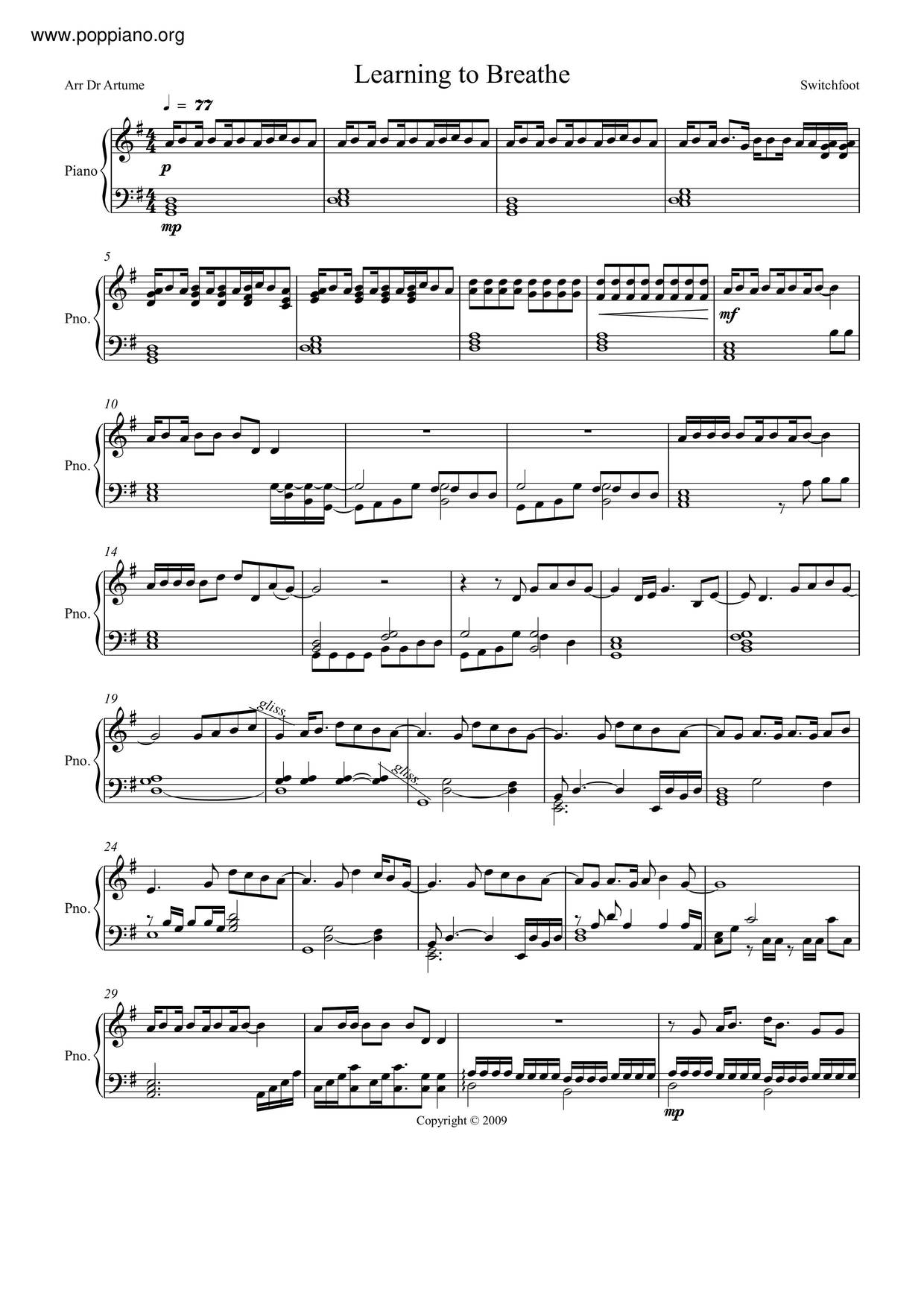 Learning To Breatheピアノ譜