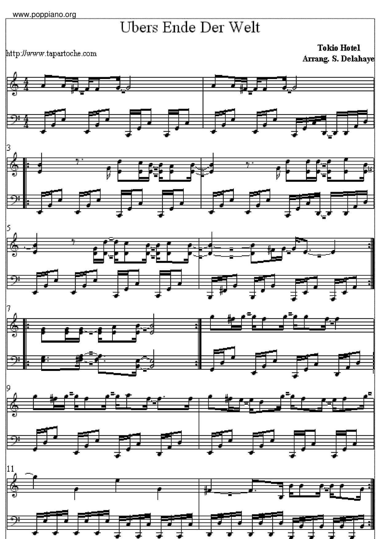 Ubers Ende Der Weltピアノ譜