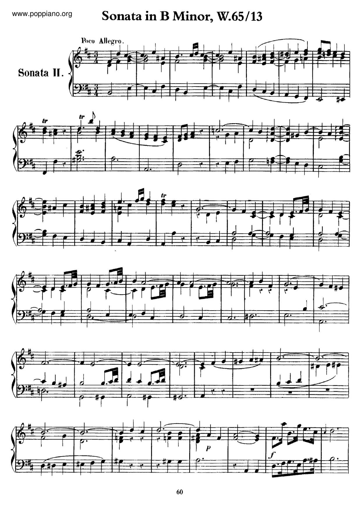 Keyboard Sonata In B Minor, H.32.5ピアノ譜