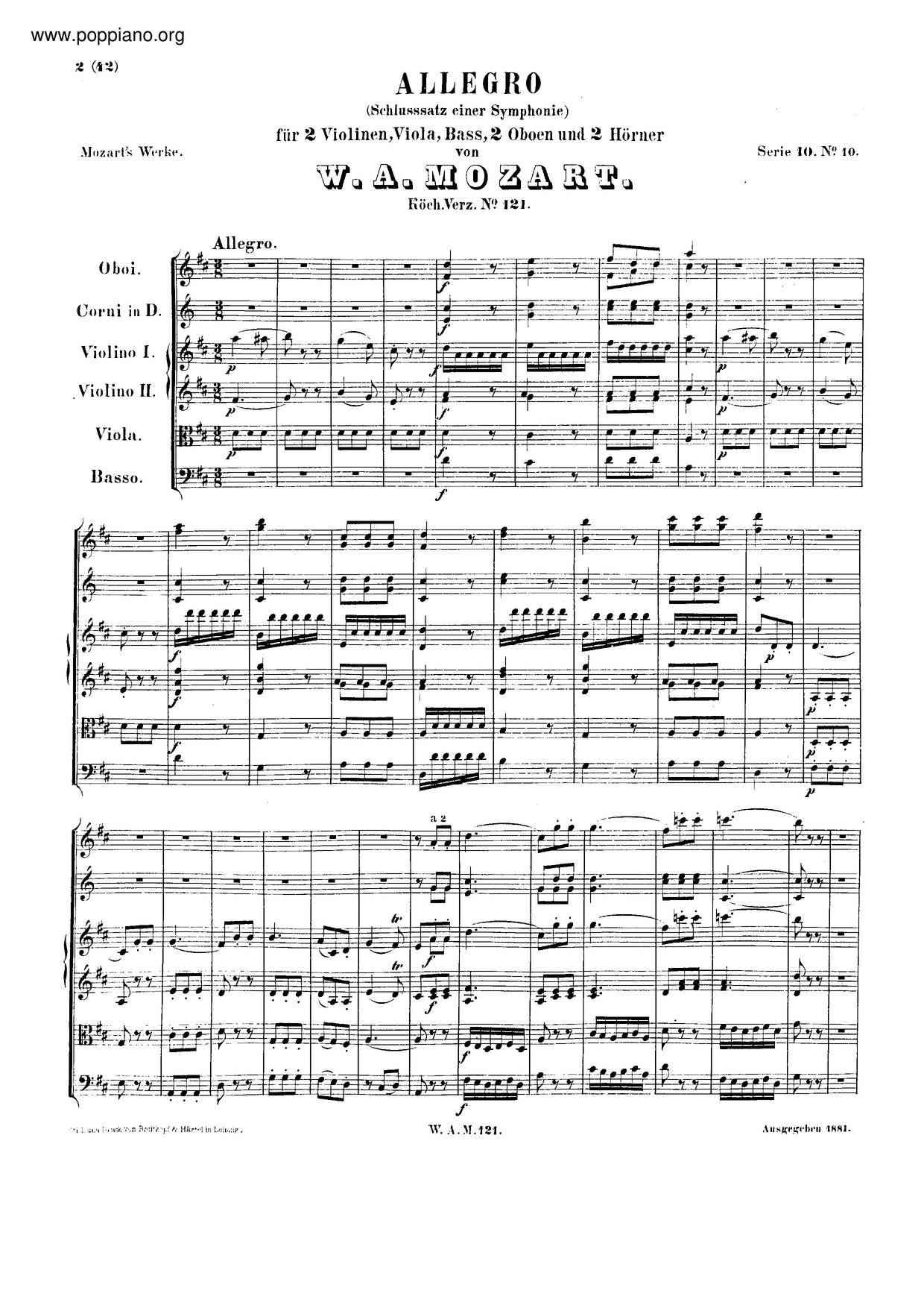 Allegro In D Major, K. 121/207Aピアノ譜