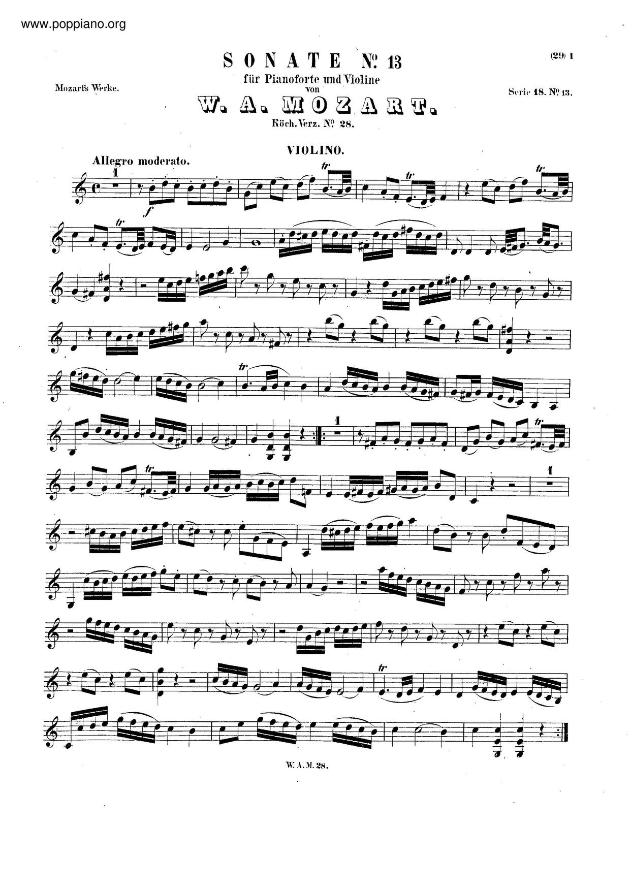 Violin Sonata In C Major, K. 28ピアノ譜