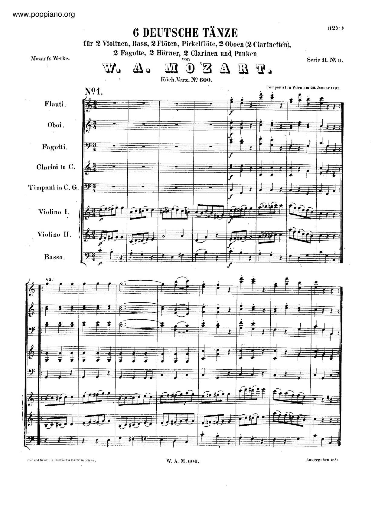 6 German Dances, K. 600ピアノ譜