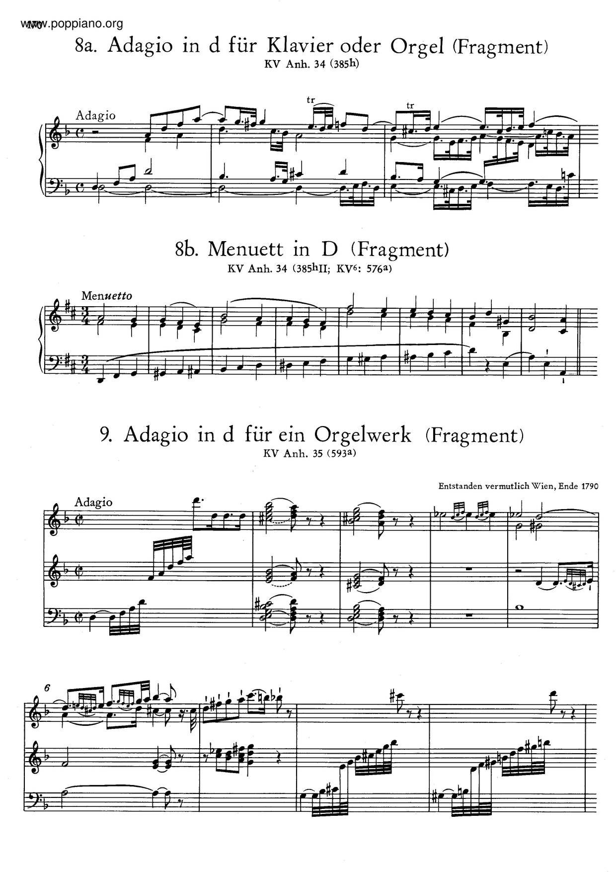 Adagio And Menuett, K. Anh. 34ピアノ譜