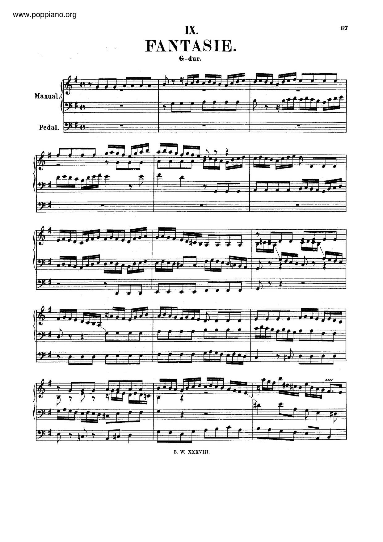 Fantasia In G Major, BWV 571ピアノ譜